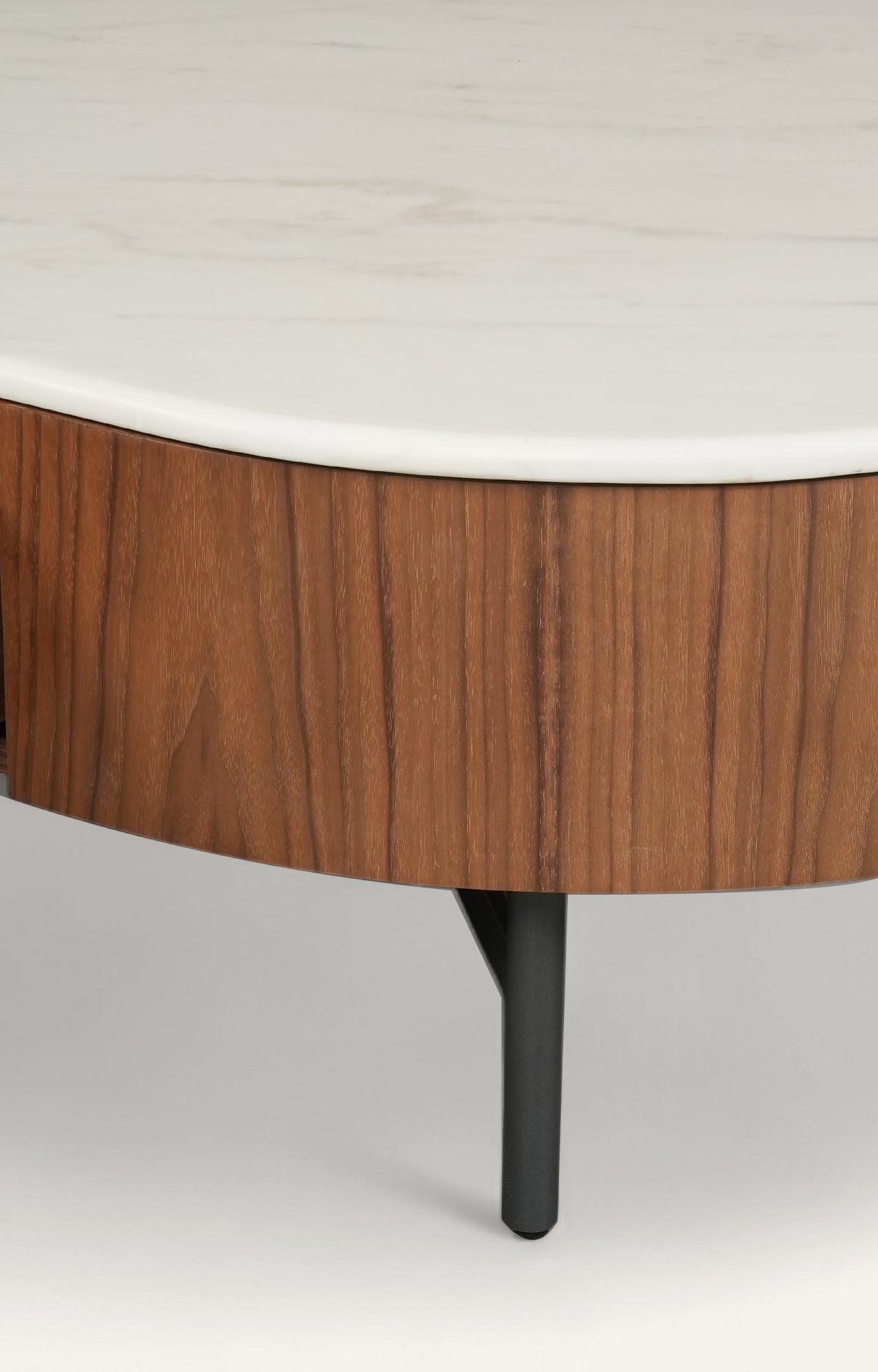 Modern Walnut TV Unit with Rounded Edges and Storage Cabinets