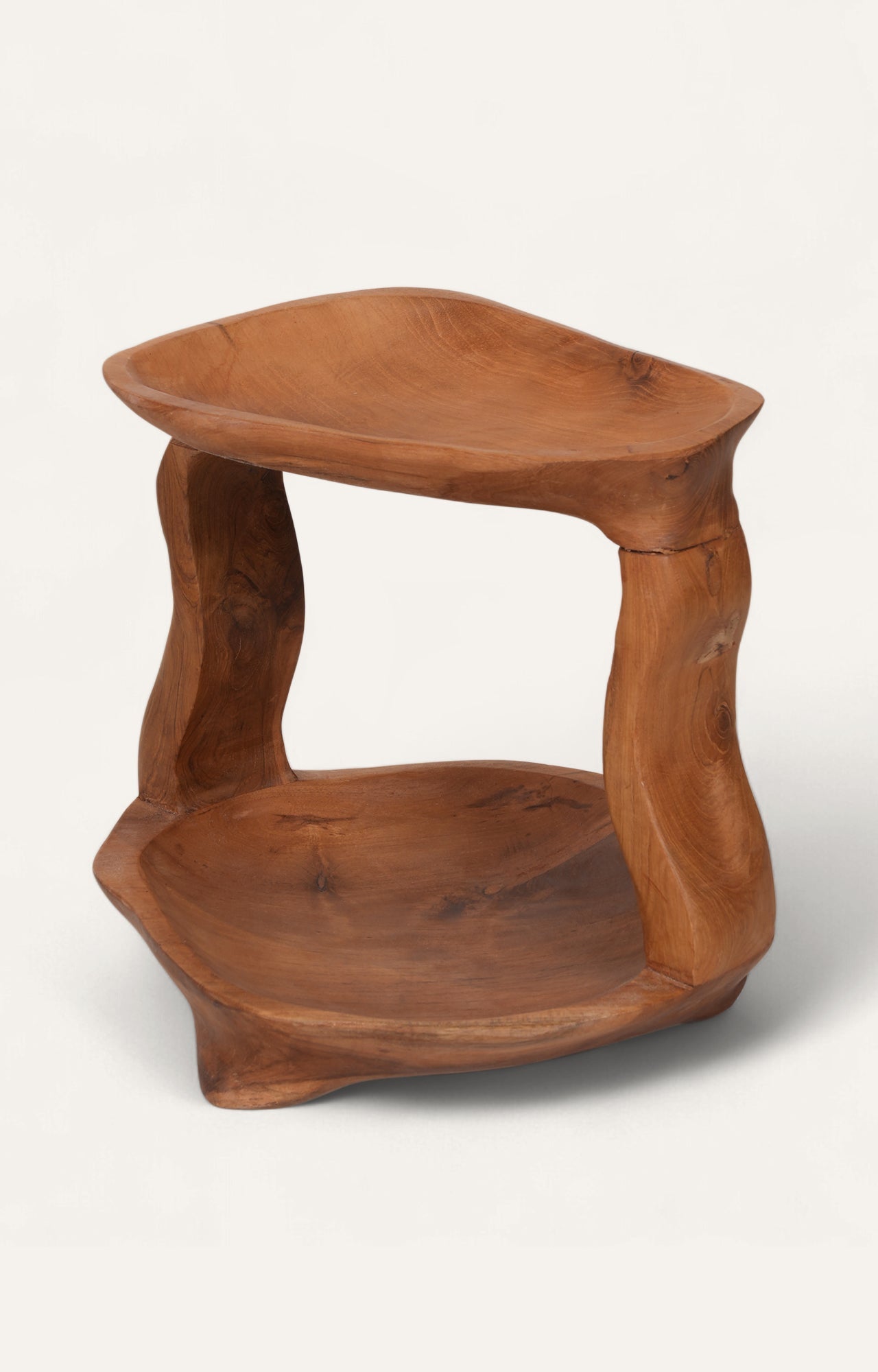 Handcrafted Teak Wood 2-Tier Tray