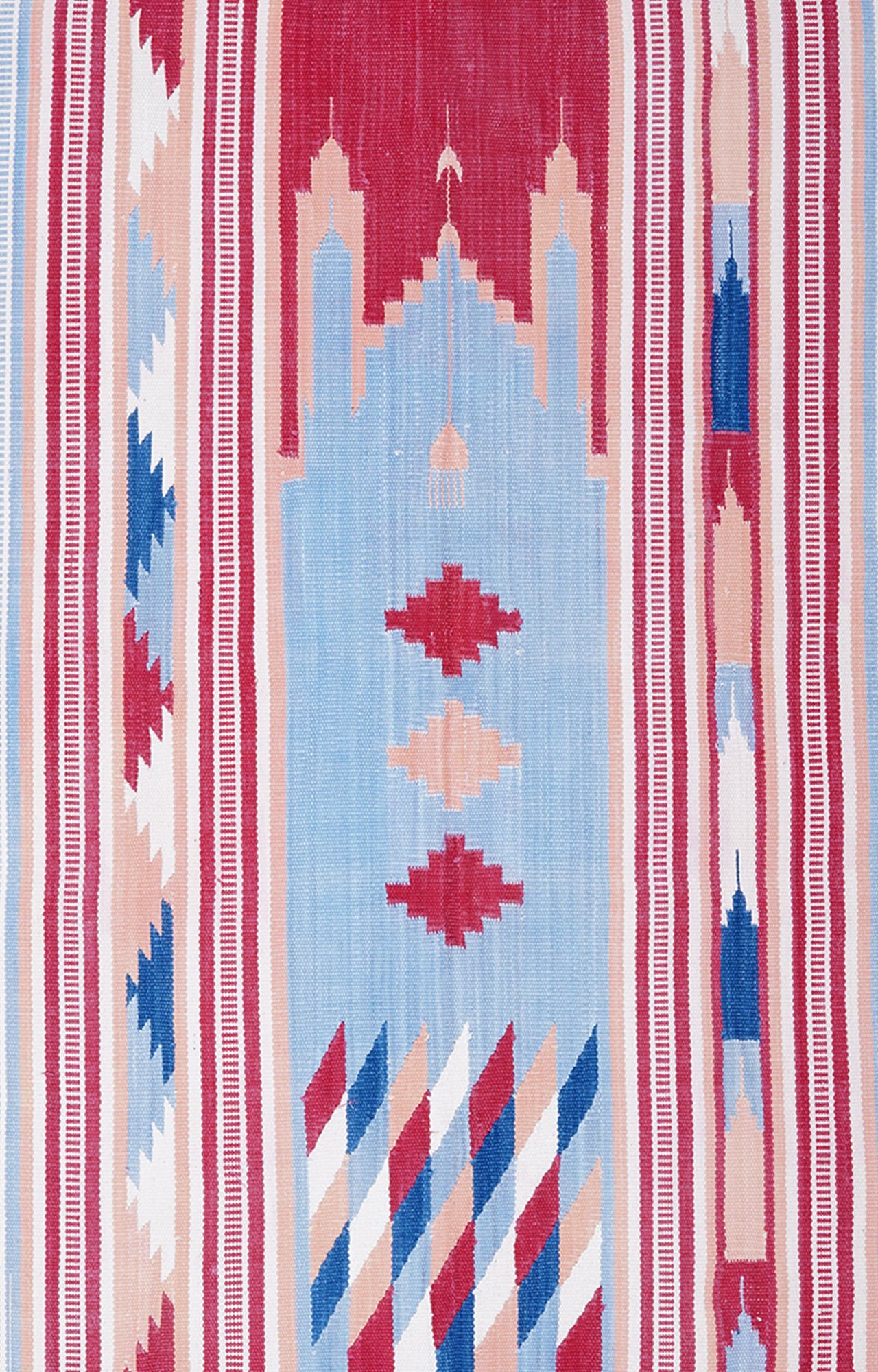 36 x 27 Inches Handwoven Cotton Prayer Rug (Blue And Pink)