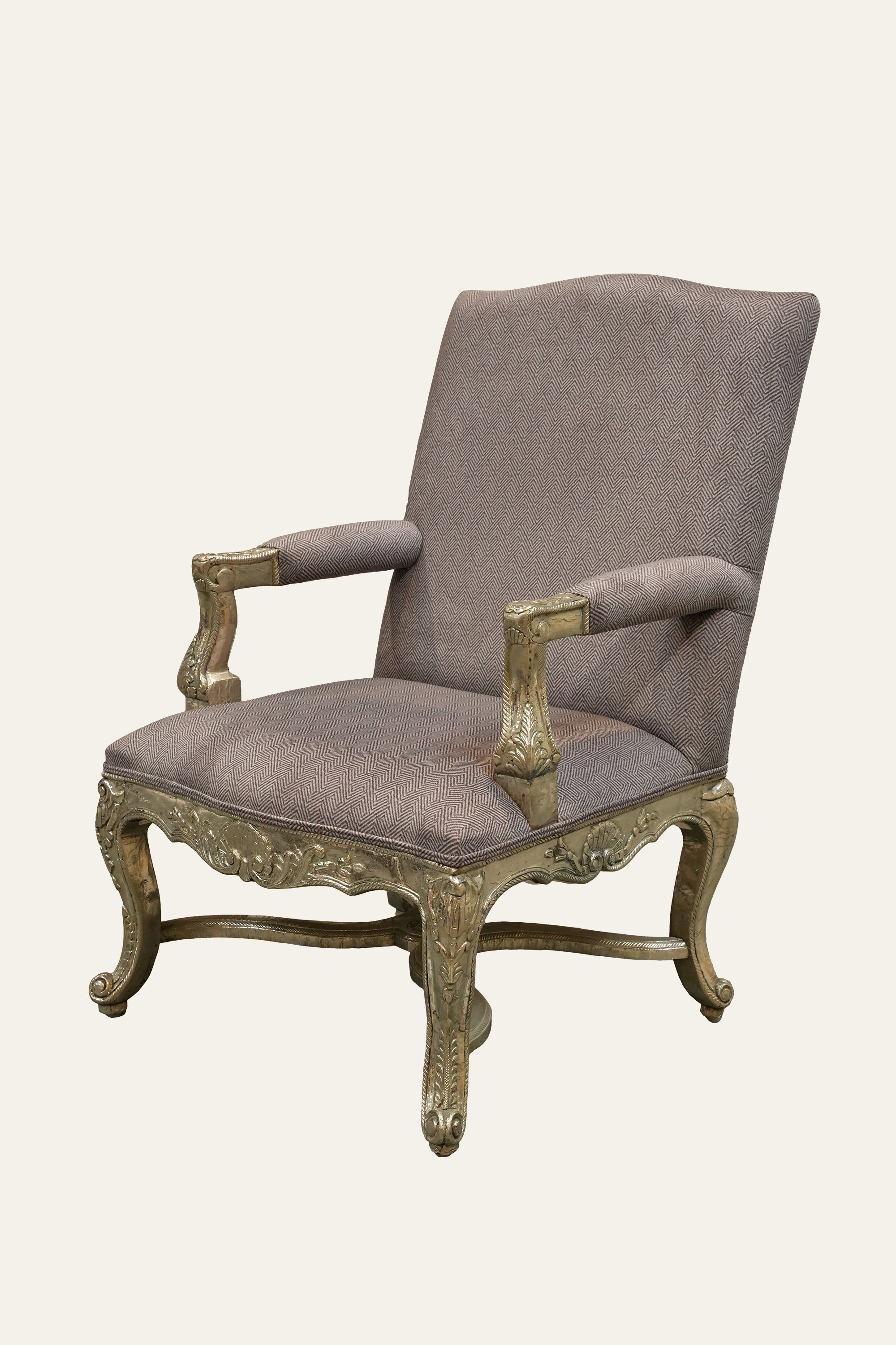 French Regence White Metal Upholstered Armchair