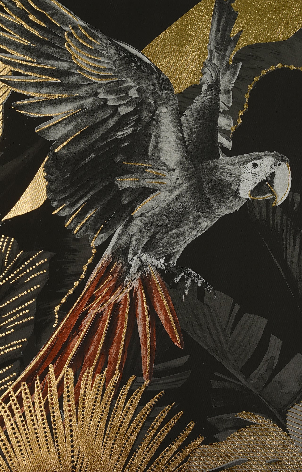 Golden and Black Wildlife Canvas Painting Print with Foil Finish
