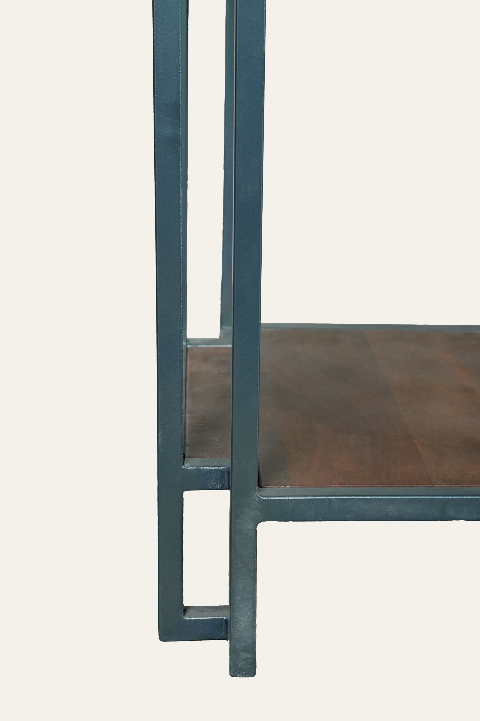 Industrial Two Tier Wood Side Table in Metal Frame