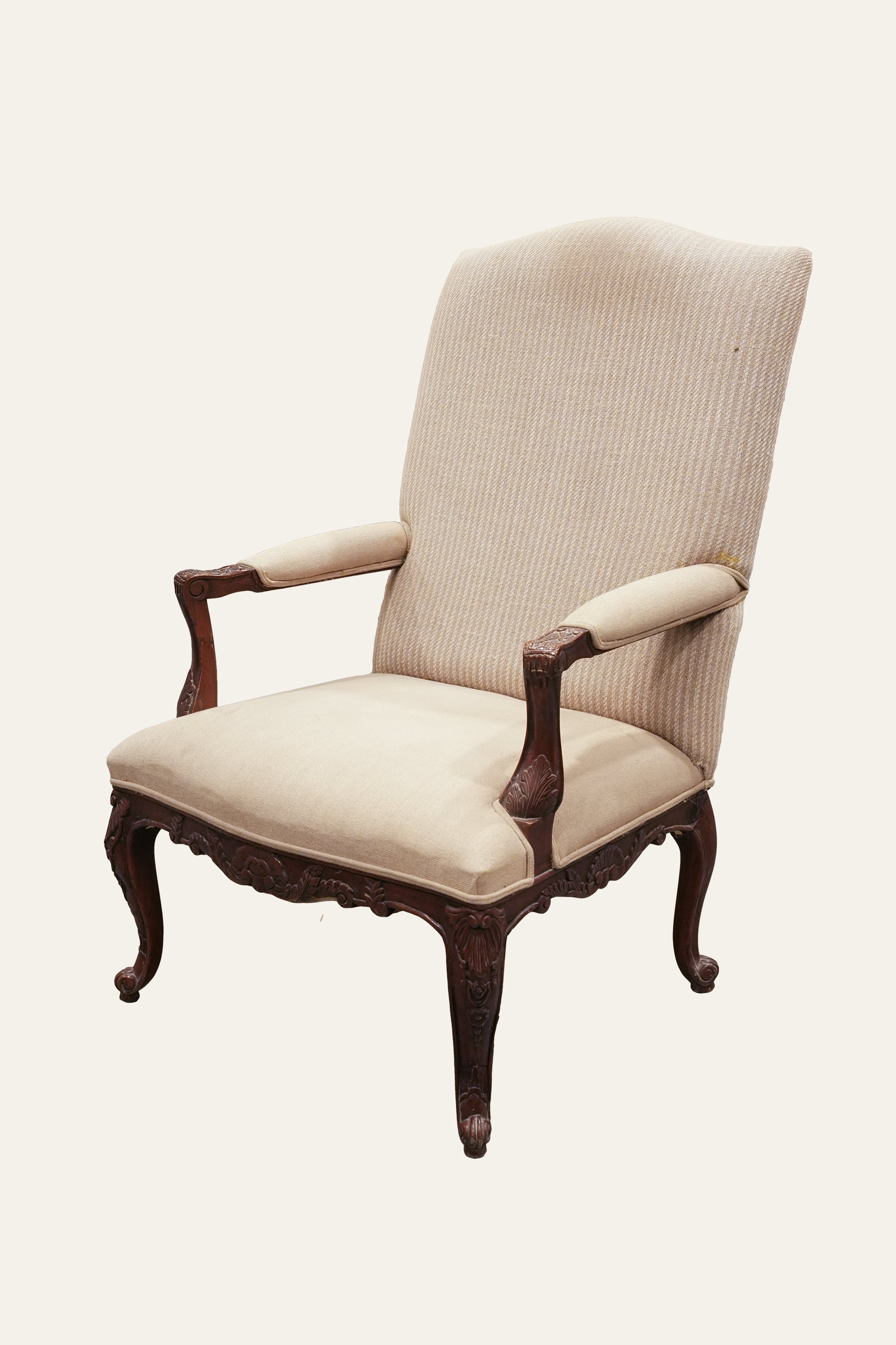 French Style Wooden Carved High Back Armchair