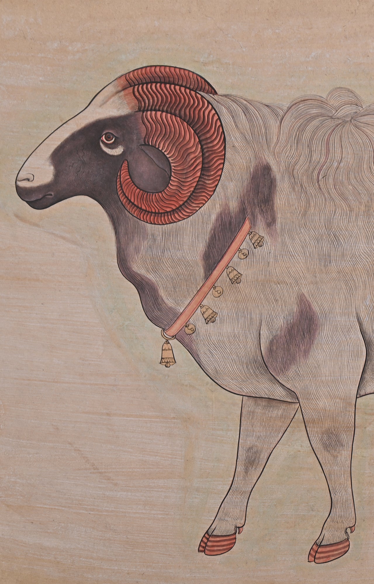 A royal ram with gold chain - Guler art watercolor painting.