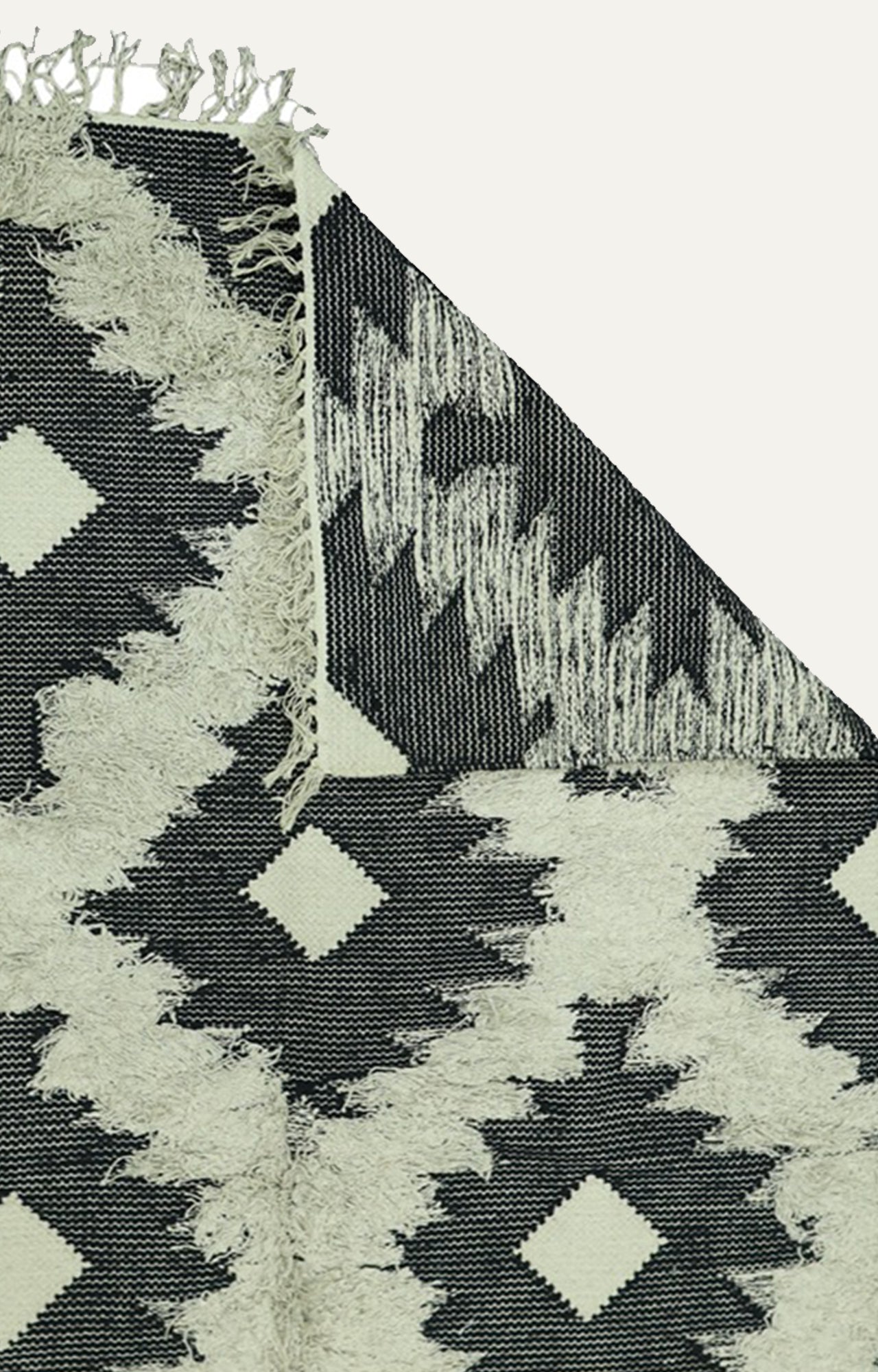 4 x 6.2 Ft Dark Grey And Ivory Abstract Diamond Rug