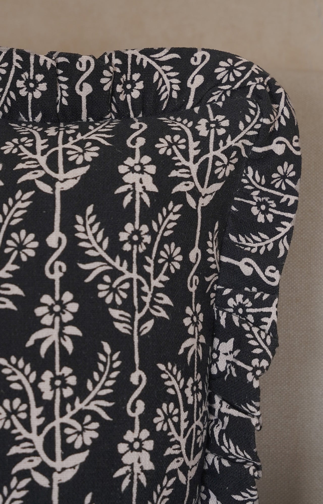 Noir Blossom Block Print Cushion Cover