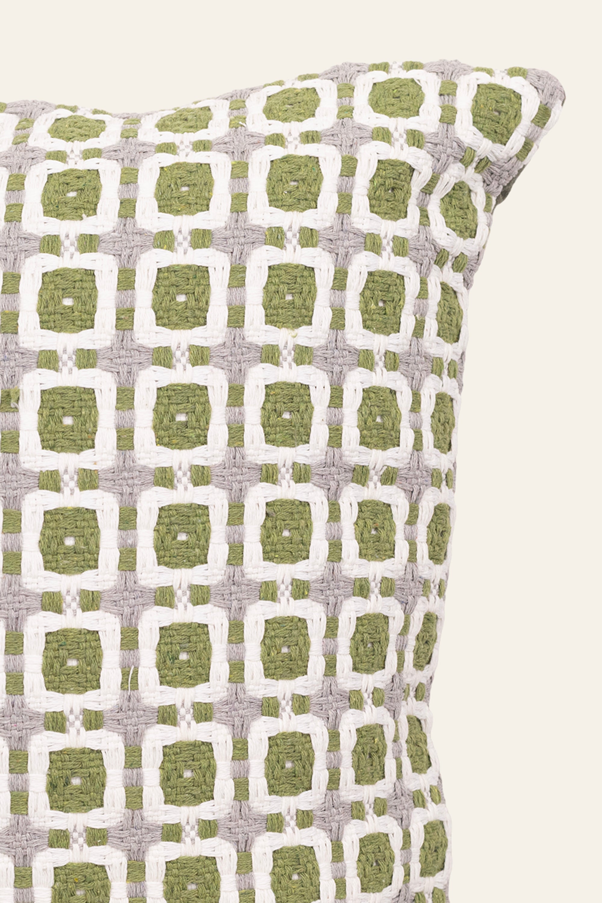 Green and White Patterned Jacquard Cushion