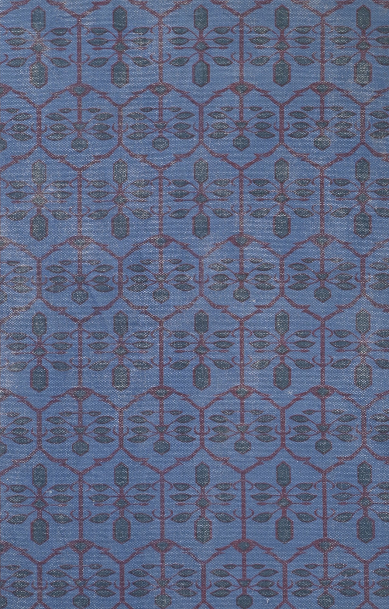 Handwoven Block Printed Trellis Geometric Blue Rug