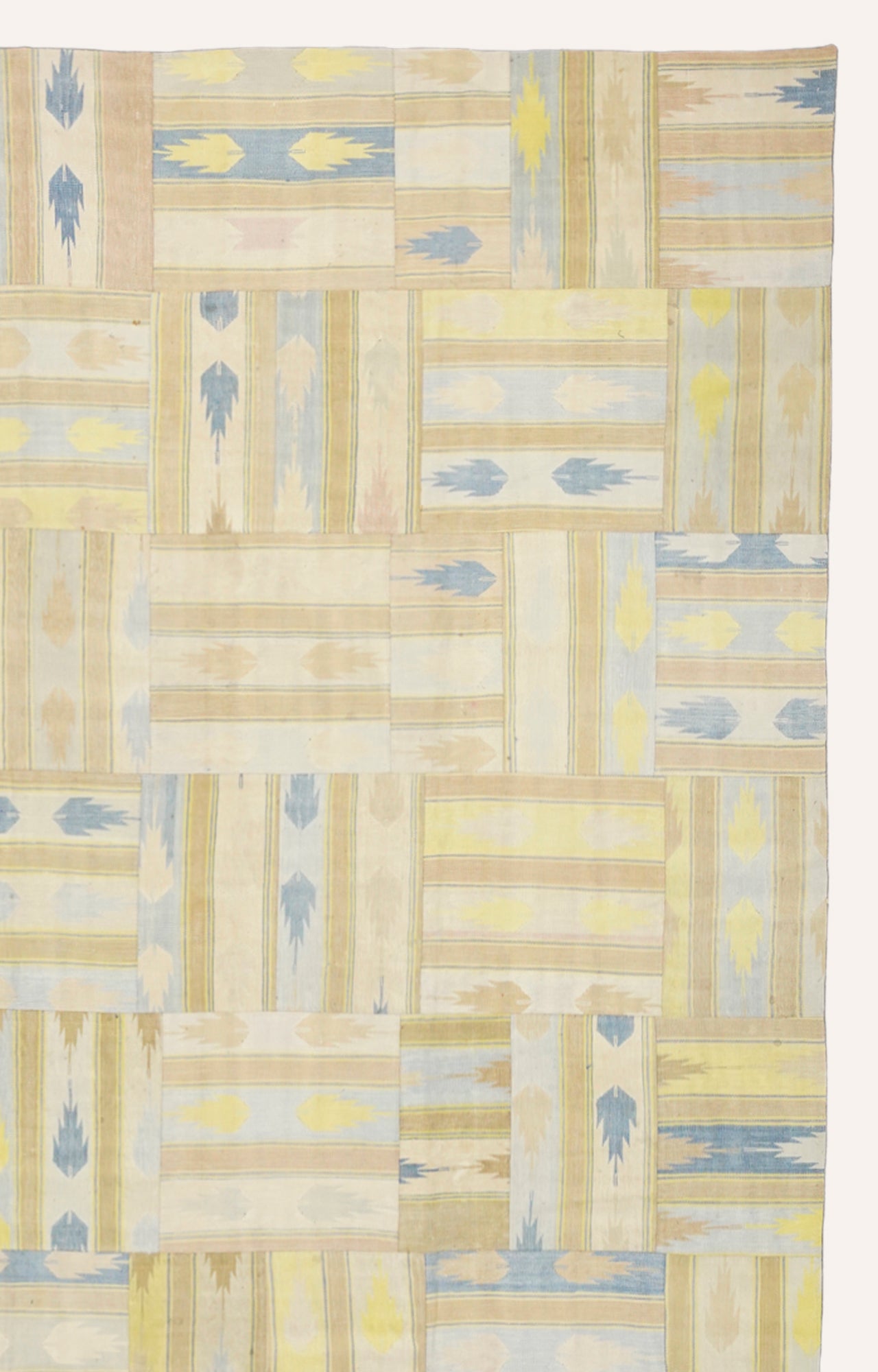 6 x 8.10 Ft Modern Geometric Patchwork Cotton Rug in Browns, Beige and blue