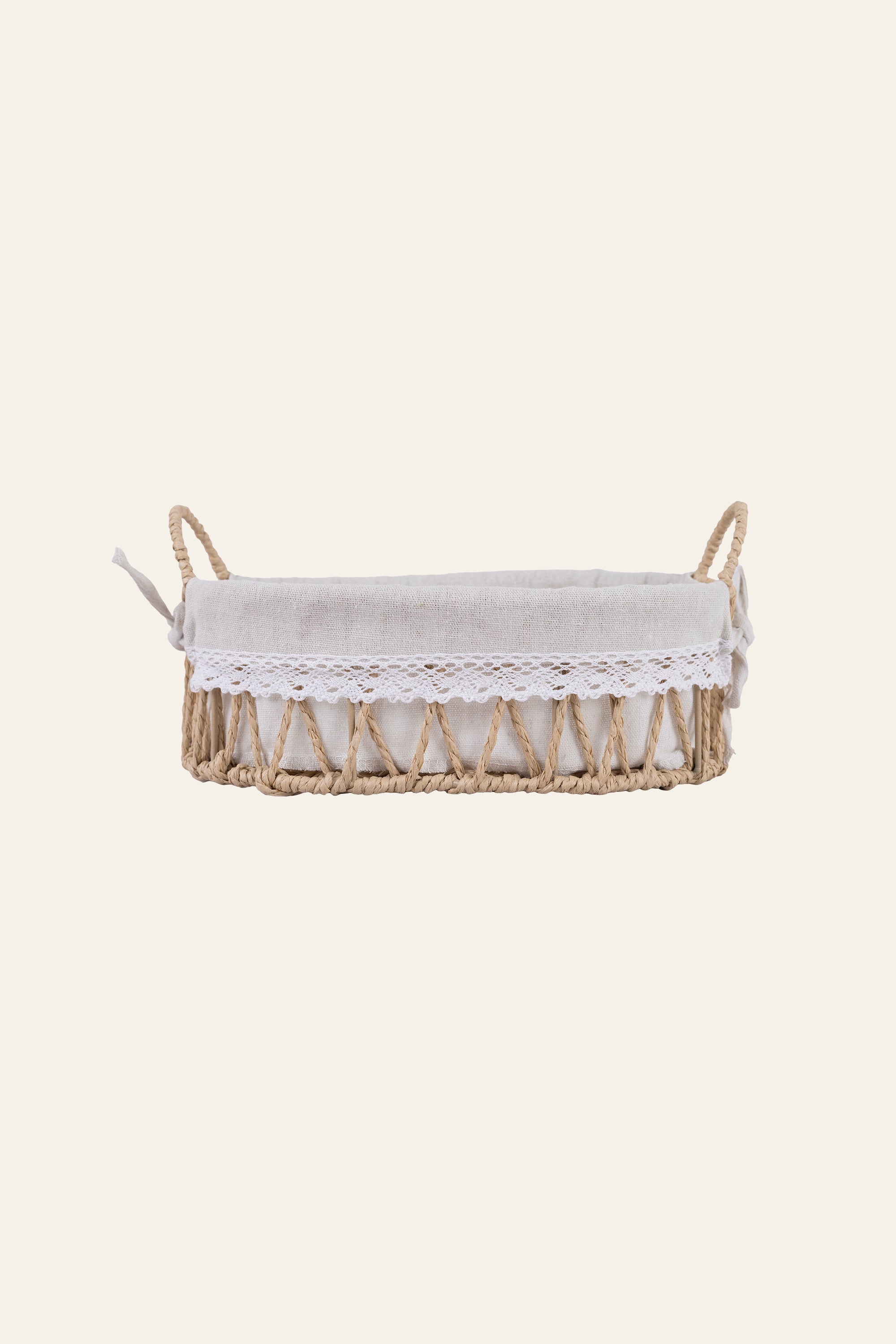 Oval Woven Storage Basket with Fabric Liner – Medium