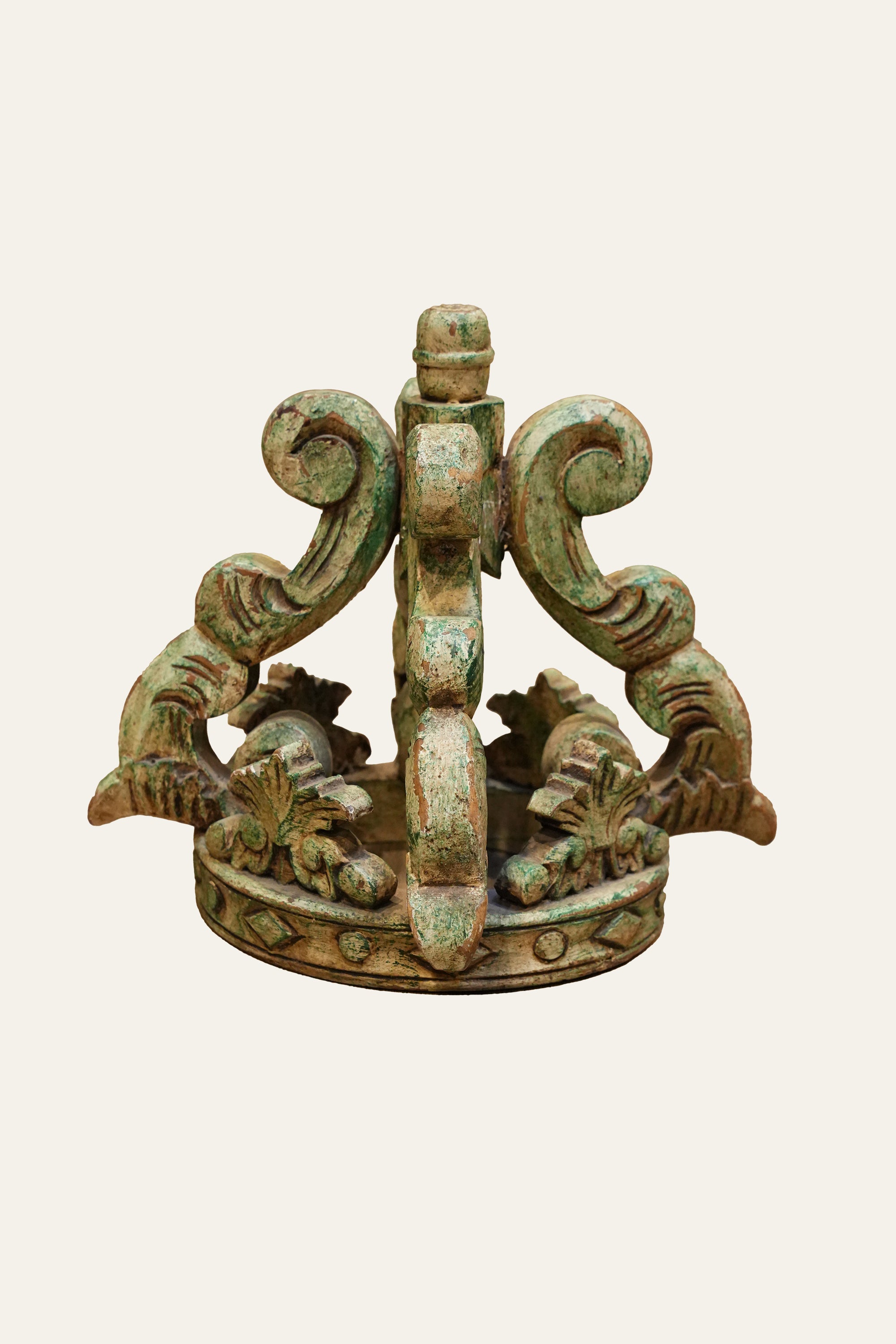 Vintage Carved Wooden Crown for Tabletop Decor