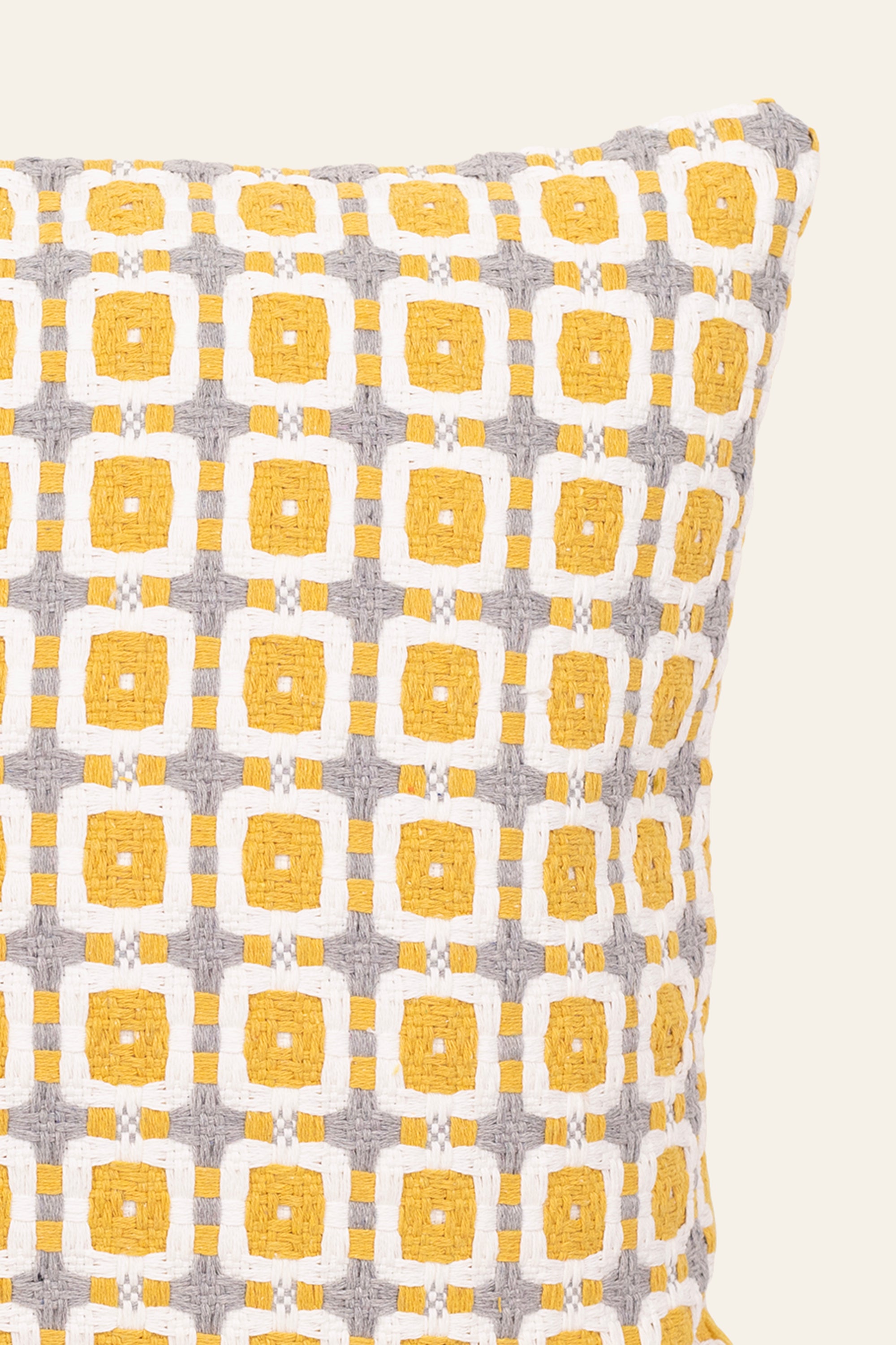 Yellow  and White Woven Jacquard Cushion