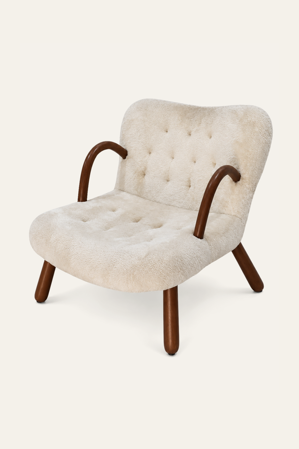 Modern Tufted Upholstered Armchair Lounge Chair with Curved Wood Arms
