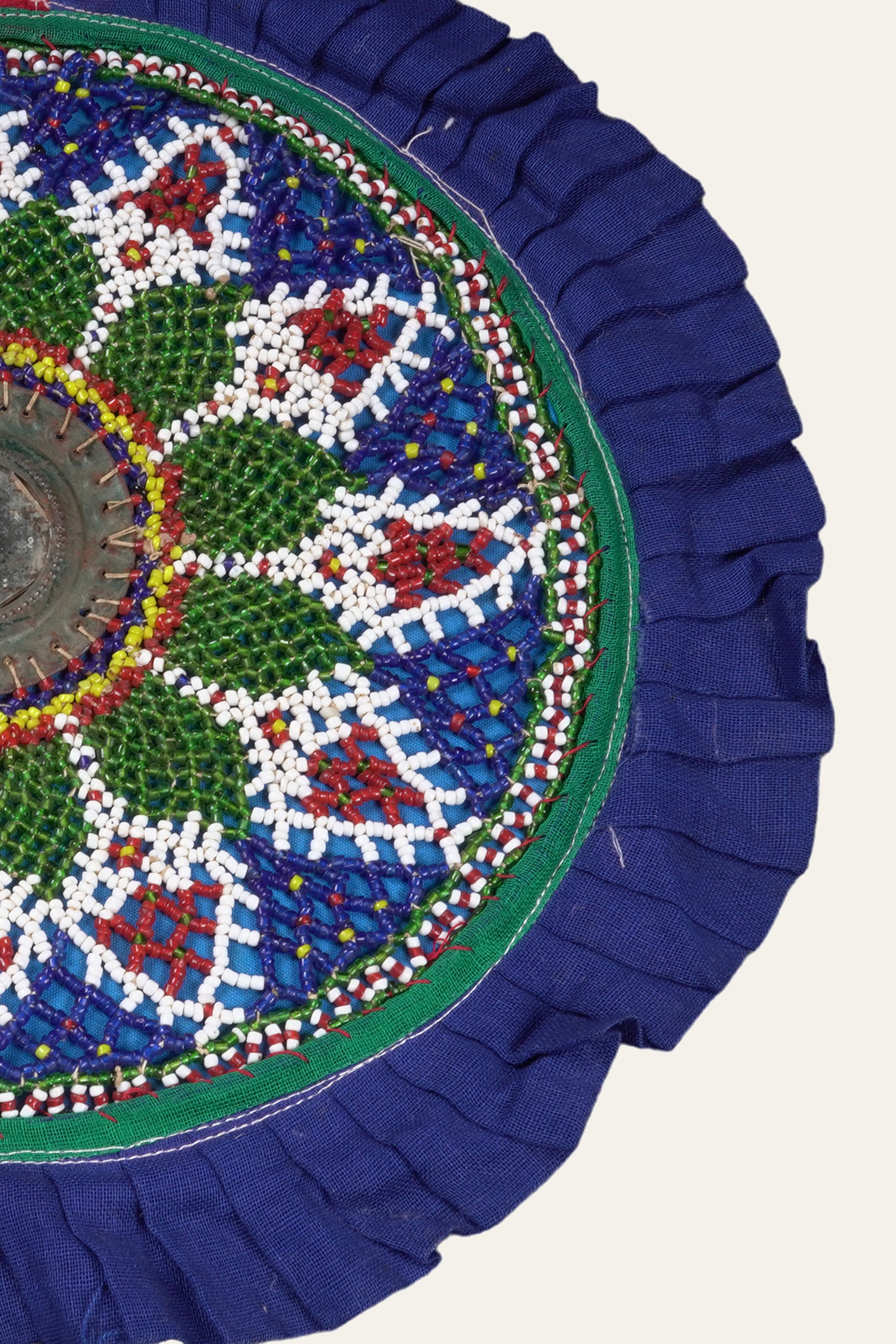 Round Gujarati Floral Beadwork Textile Panel