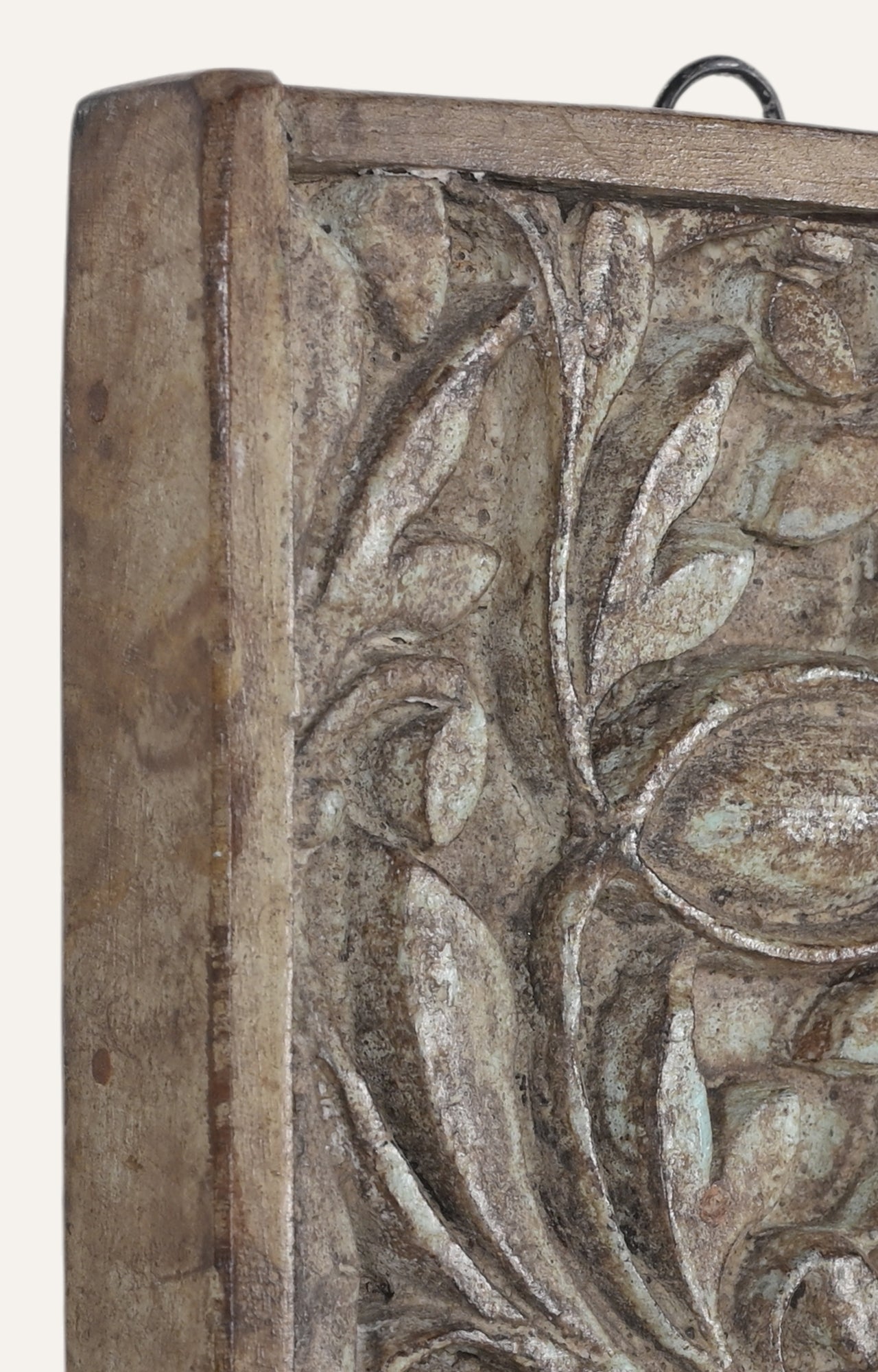 Peacock Motif Carved Panel in Soft Green