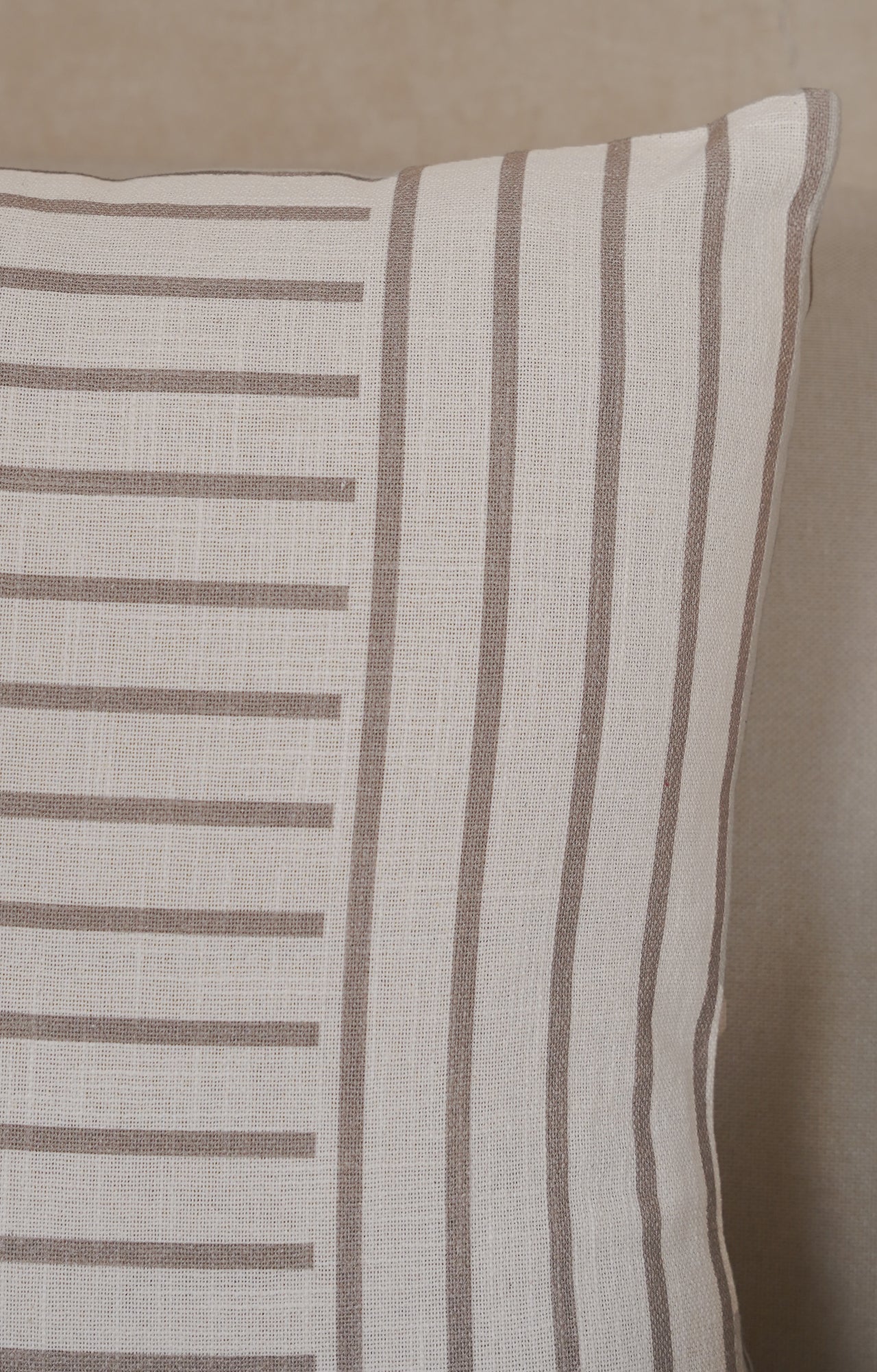 Taupe Panel Stitch Cotton Cushion Cover