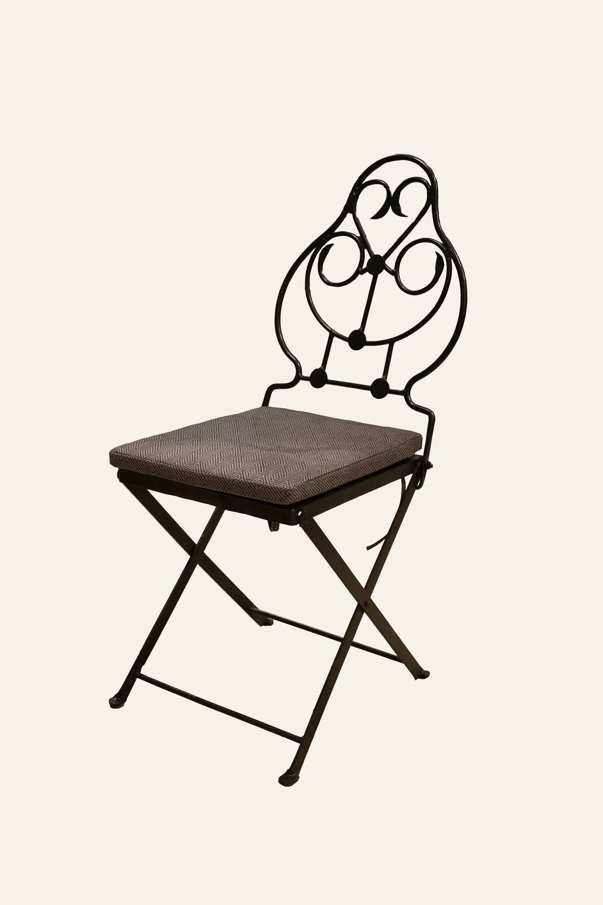 Black Iron Folding Bistro Chair with Upholstery
