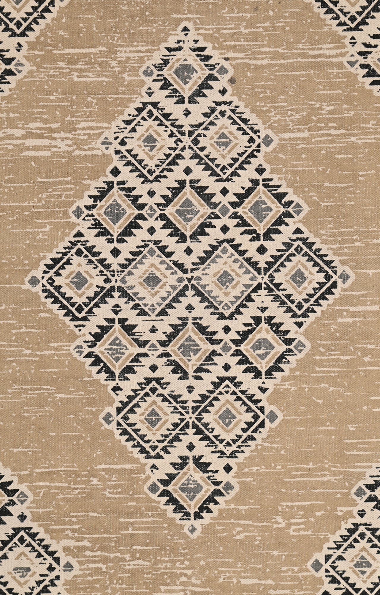 Handwoven Block Printed Geometric Medallion Area Rug