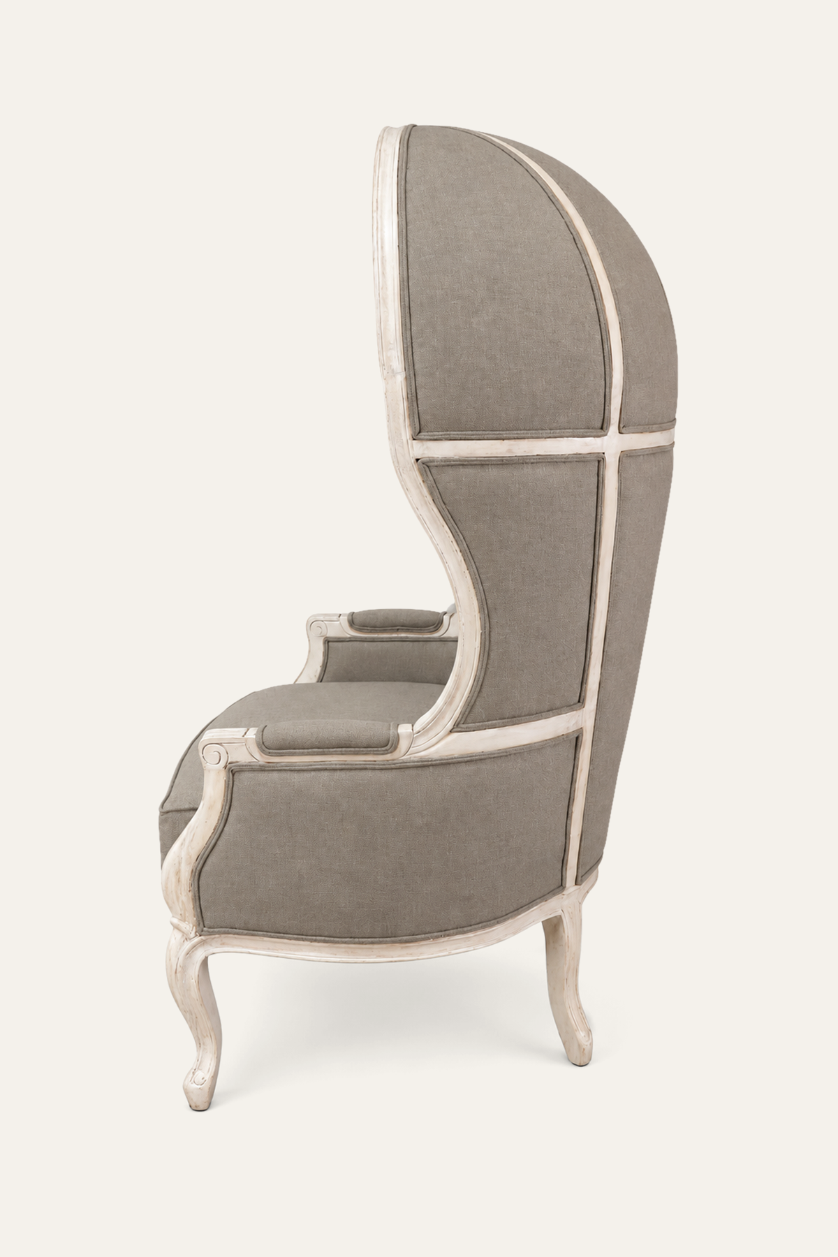 French Style Balloon-Back Upholstered Porter Chair in Muted Gray Fabric