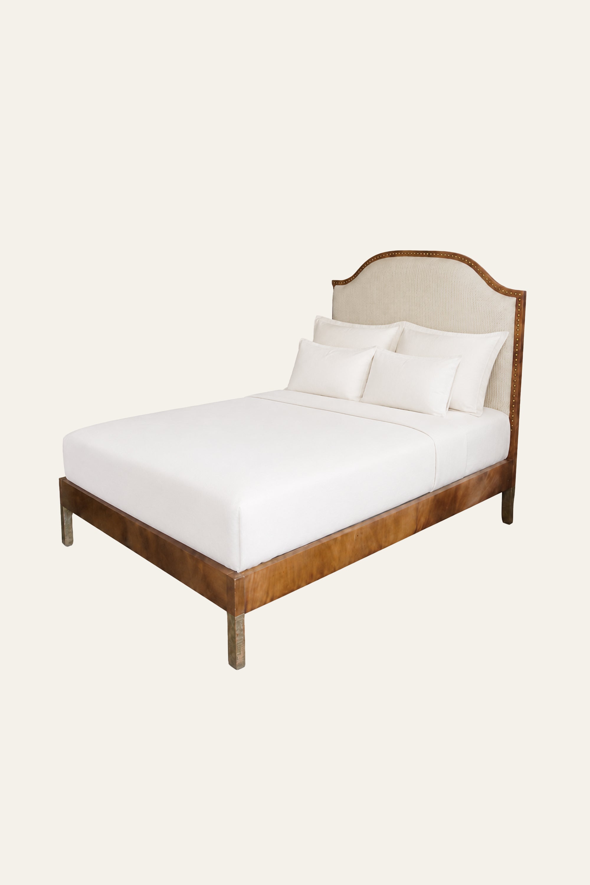 Arched Upholstered Bed with Brass Nailhead Trim
