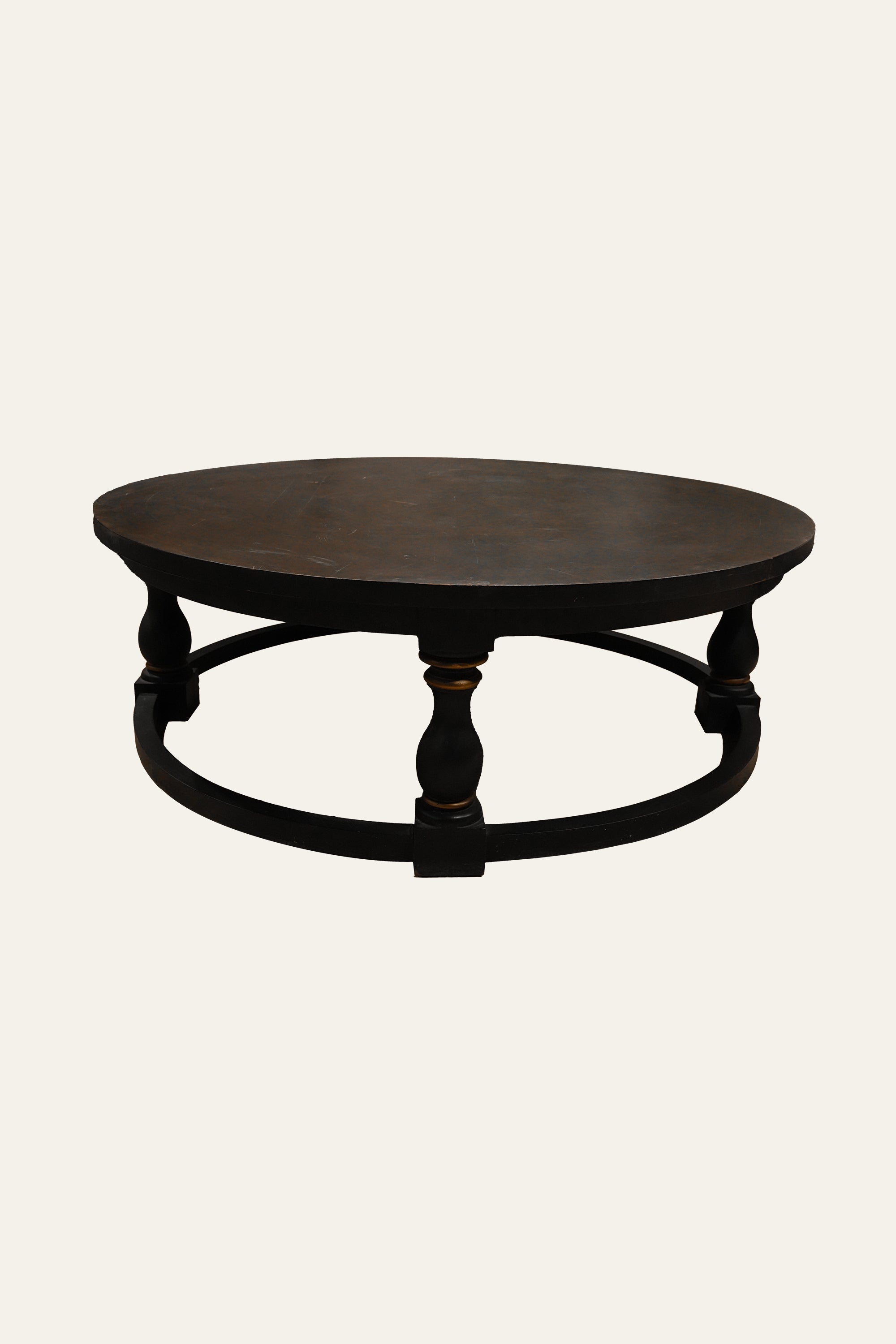 Round Black Wooden Coffee Table with Pedestal Ring Base