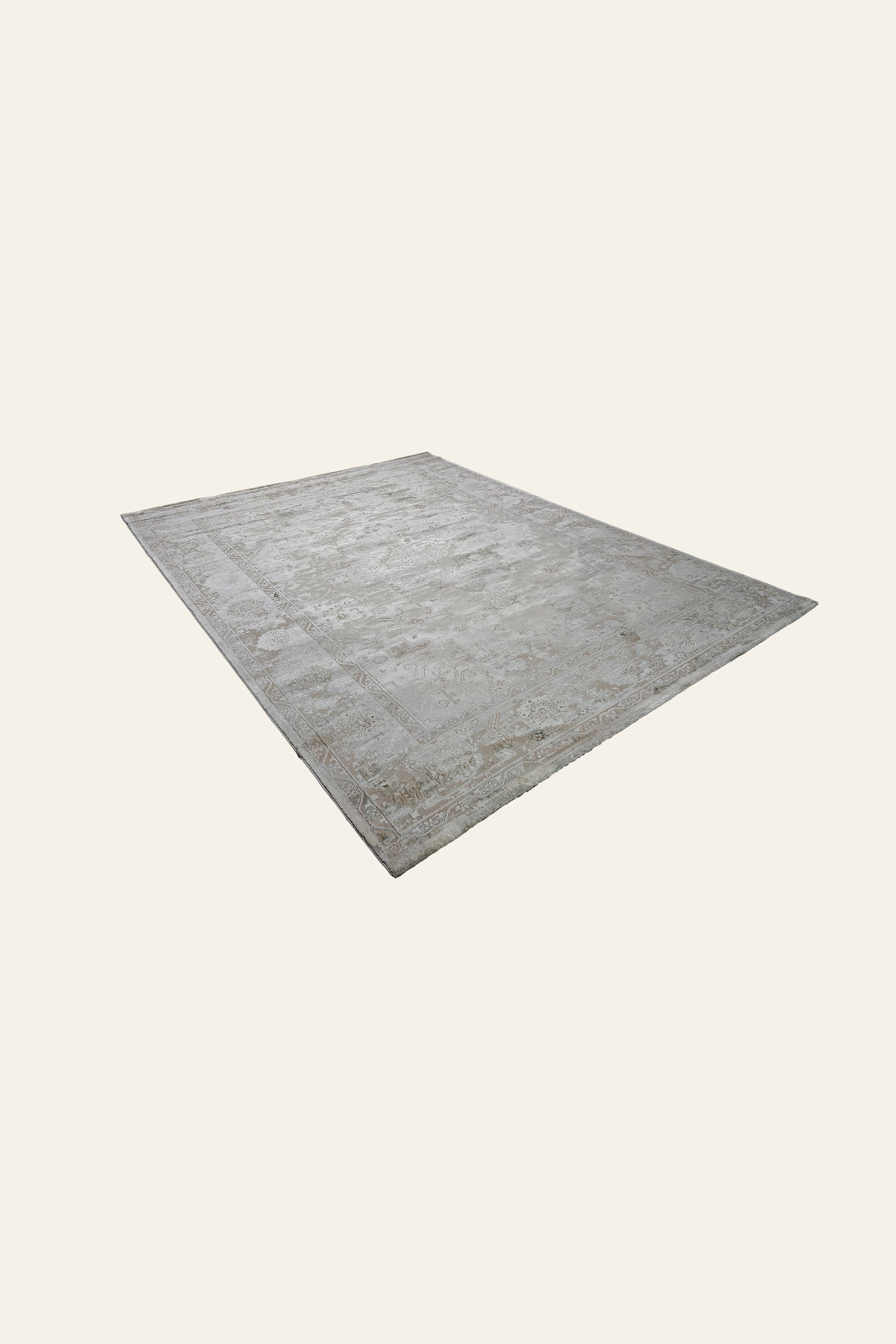 8 x 12 ft Medallion Oriental Carpet with Modern Distressed Overlay