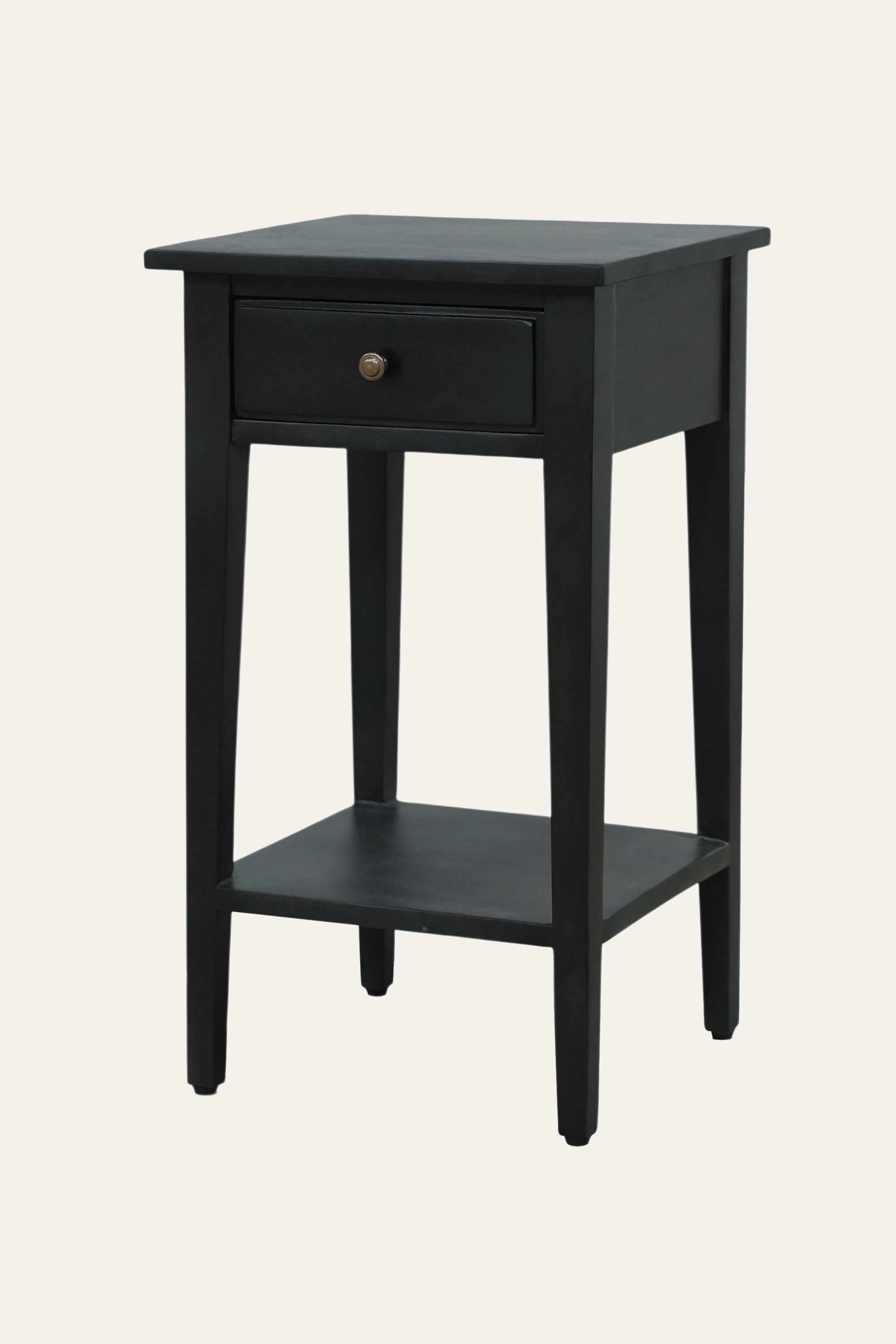 Minimalist Black 1-Drawer Bedside Table with Storage Shelf