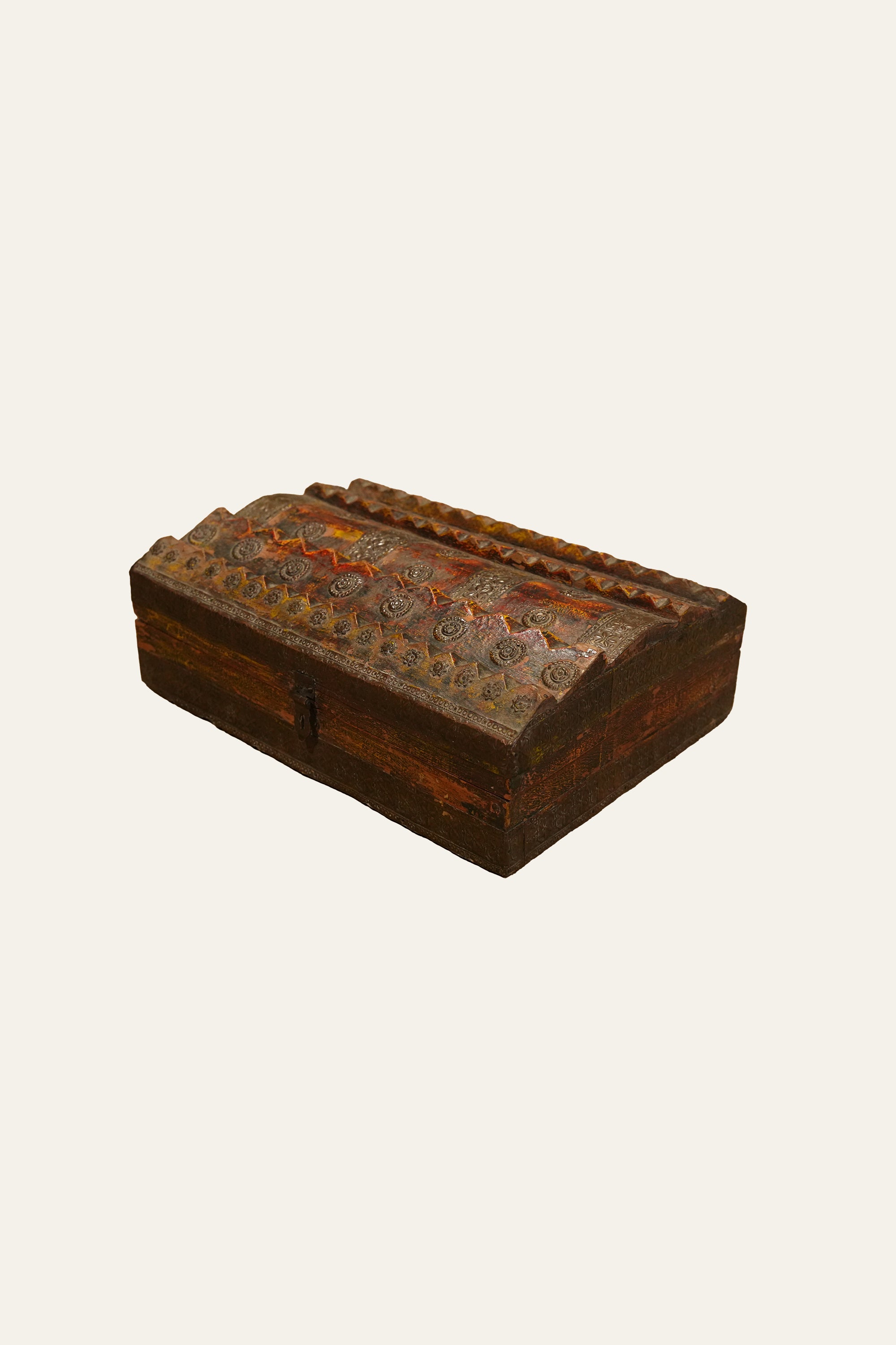 Vintage Style  Wooden Storage Box with Embossed Metal Rosettes