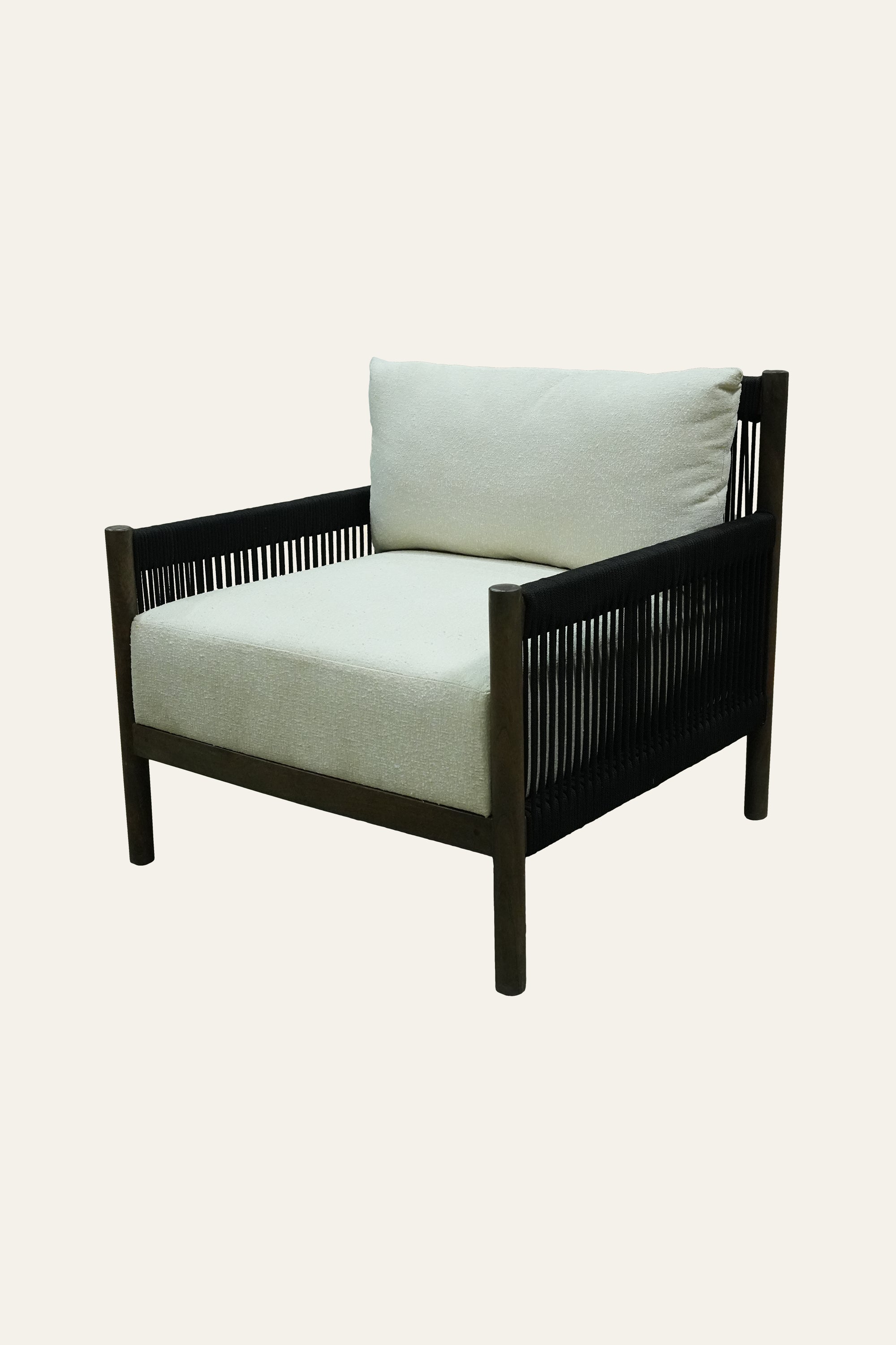 Wooden Nylon Rope Back Outdoor Lounge Armchair