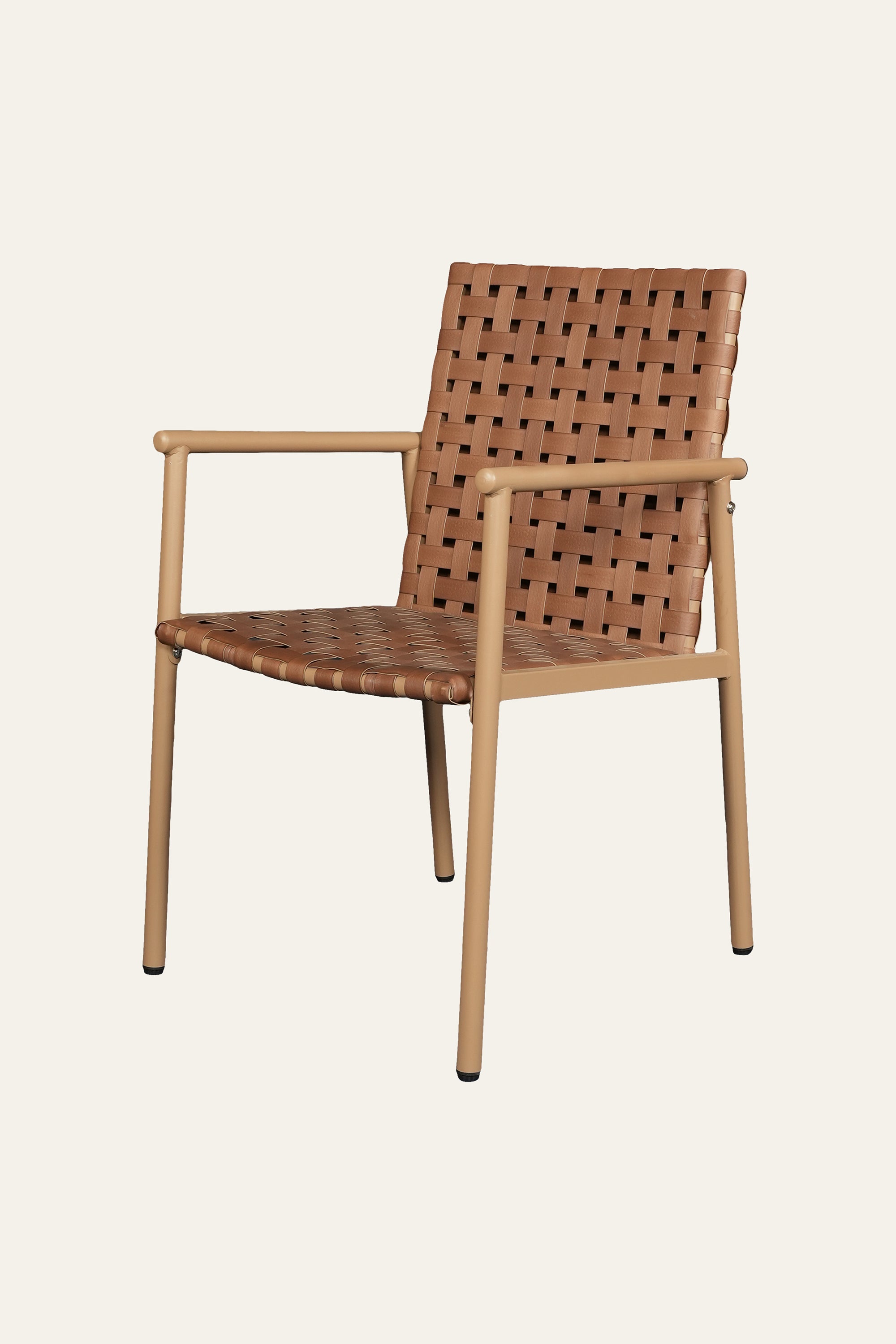 Brown Woven Nylon Rope and Metal Outdoor Arm Chair
