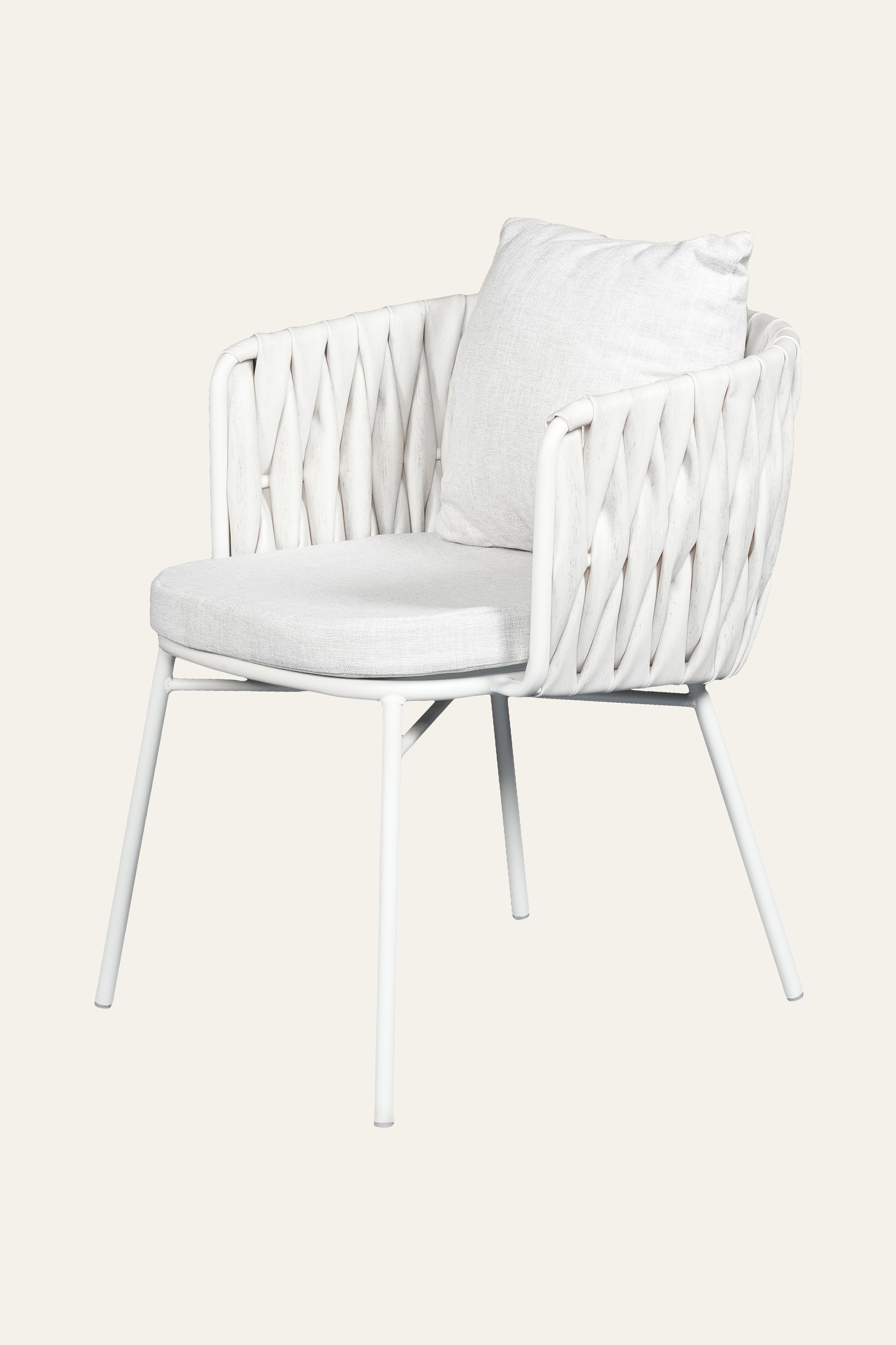 White Metal & Rope Woven Outdoor Armchair