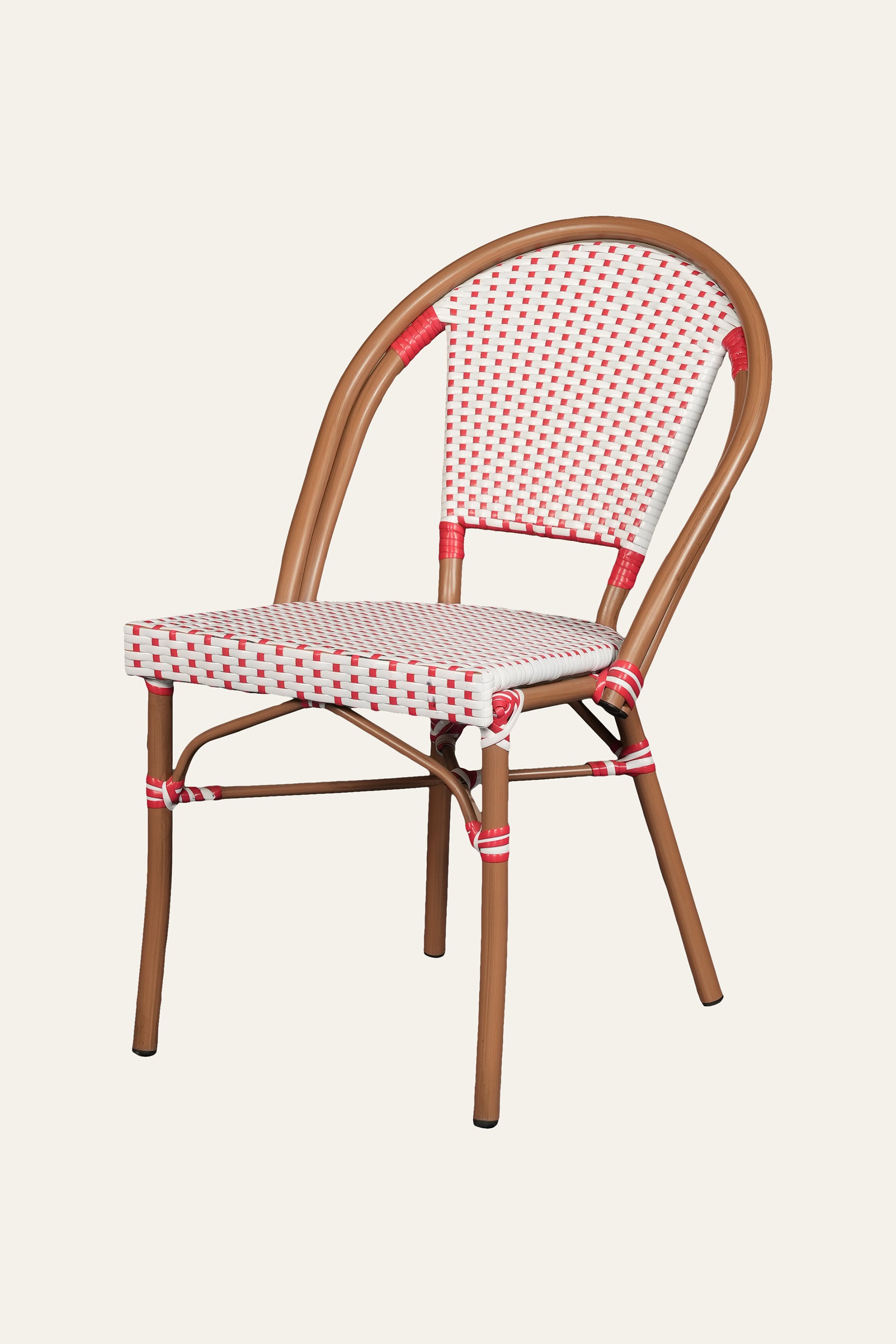 Red & White Rope Woven and Metal Outdoor Bistro Chair