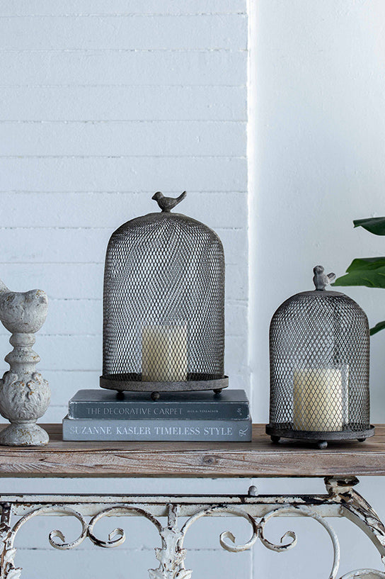 Domed Metal Mesh Bird Candle Holder - Big