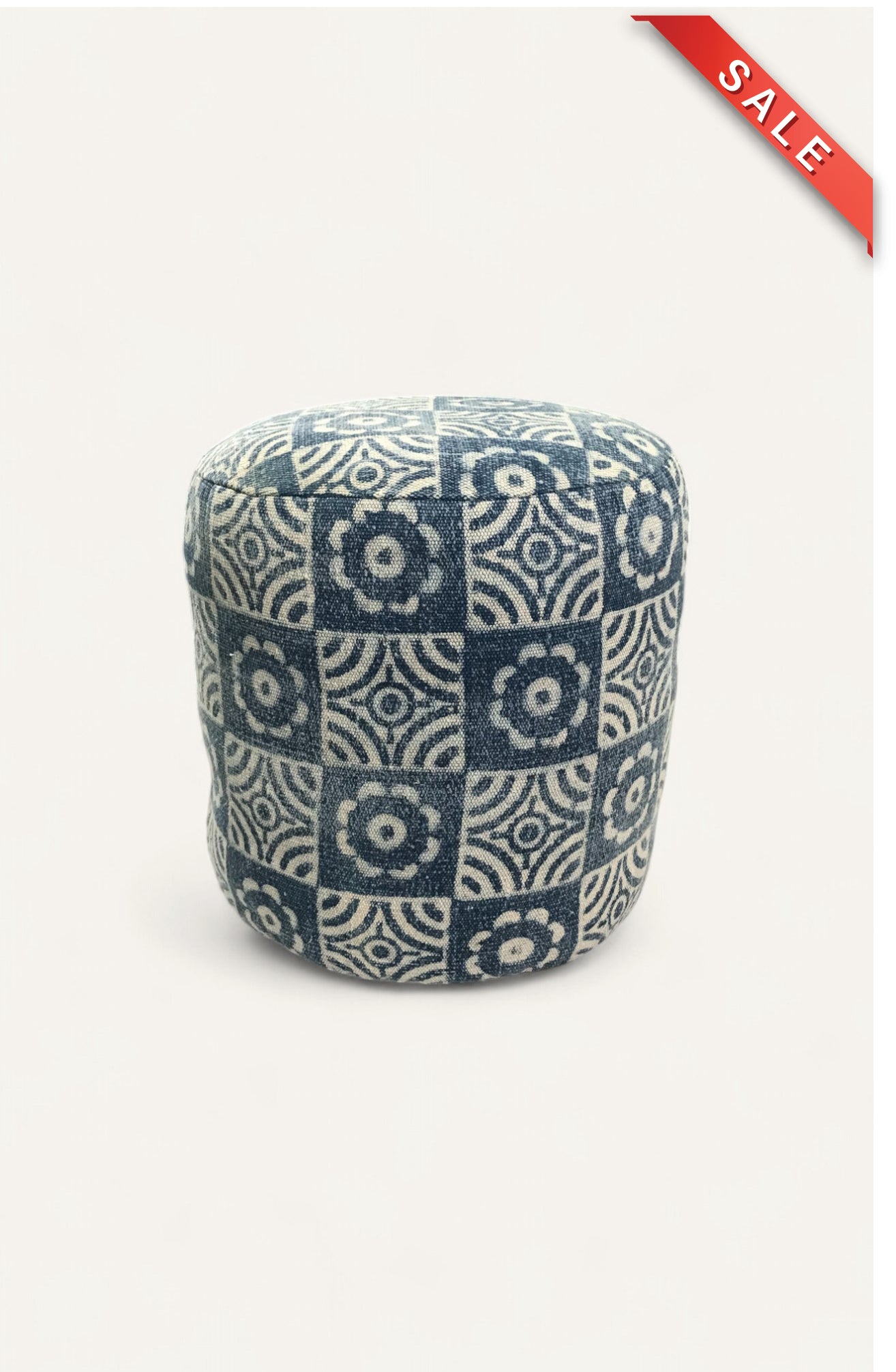 Floral Block Print Handwoven Pouf Ottoman