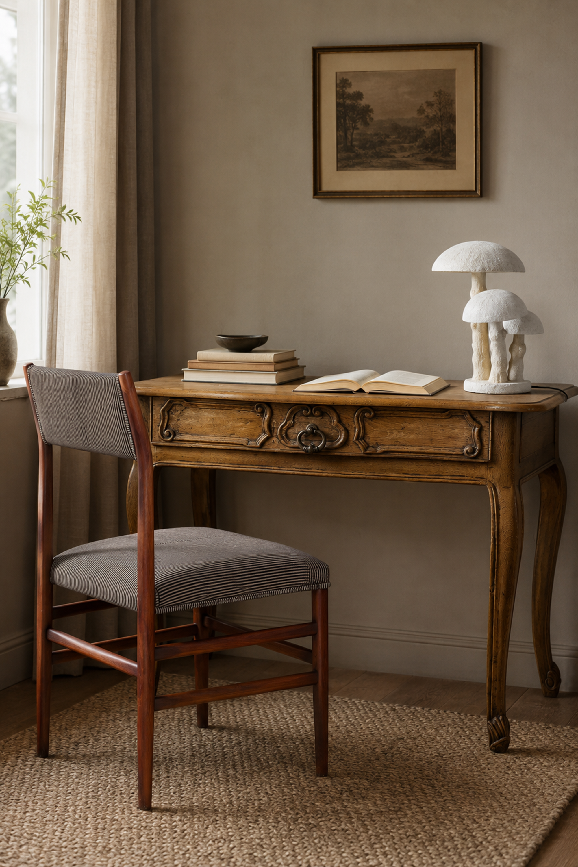 Compact French Style Wood Study Table with Drawer