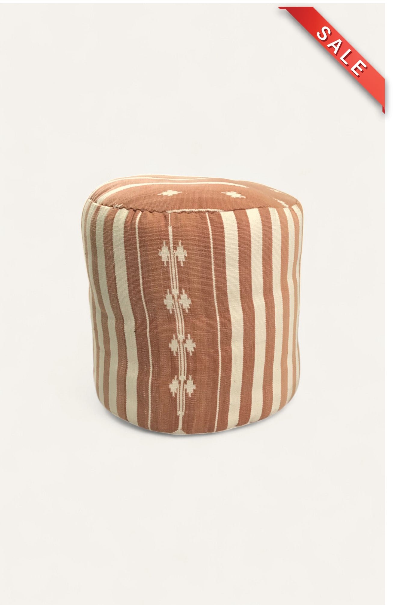 Handwoven Dhurrie Pouf Ottoman in Blush and Ivory