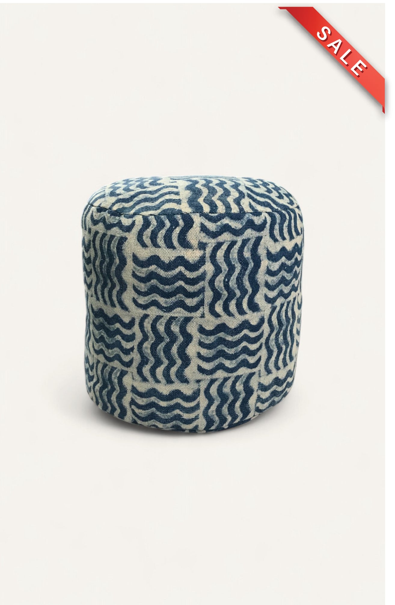 Wavy Block Print Handwoven Pouf Ottoman