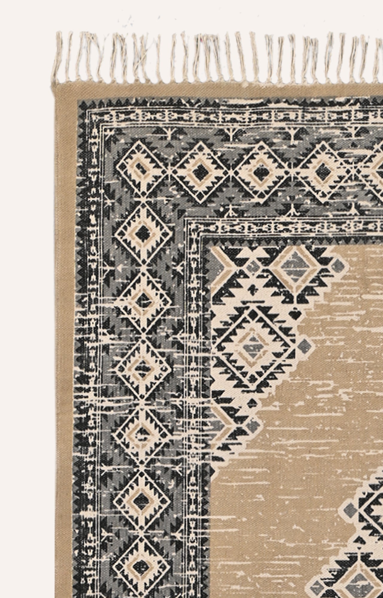 Handwoven Block Printed Geometric Medallion Area Rug