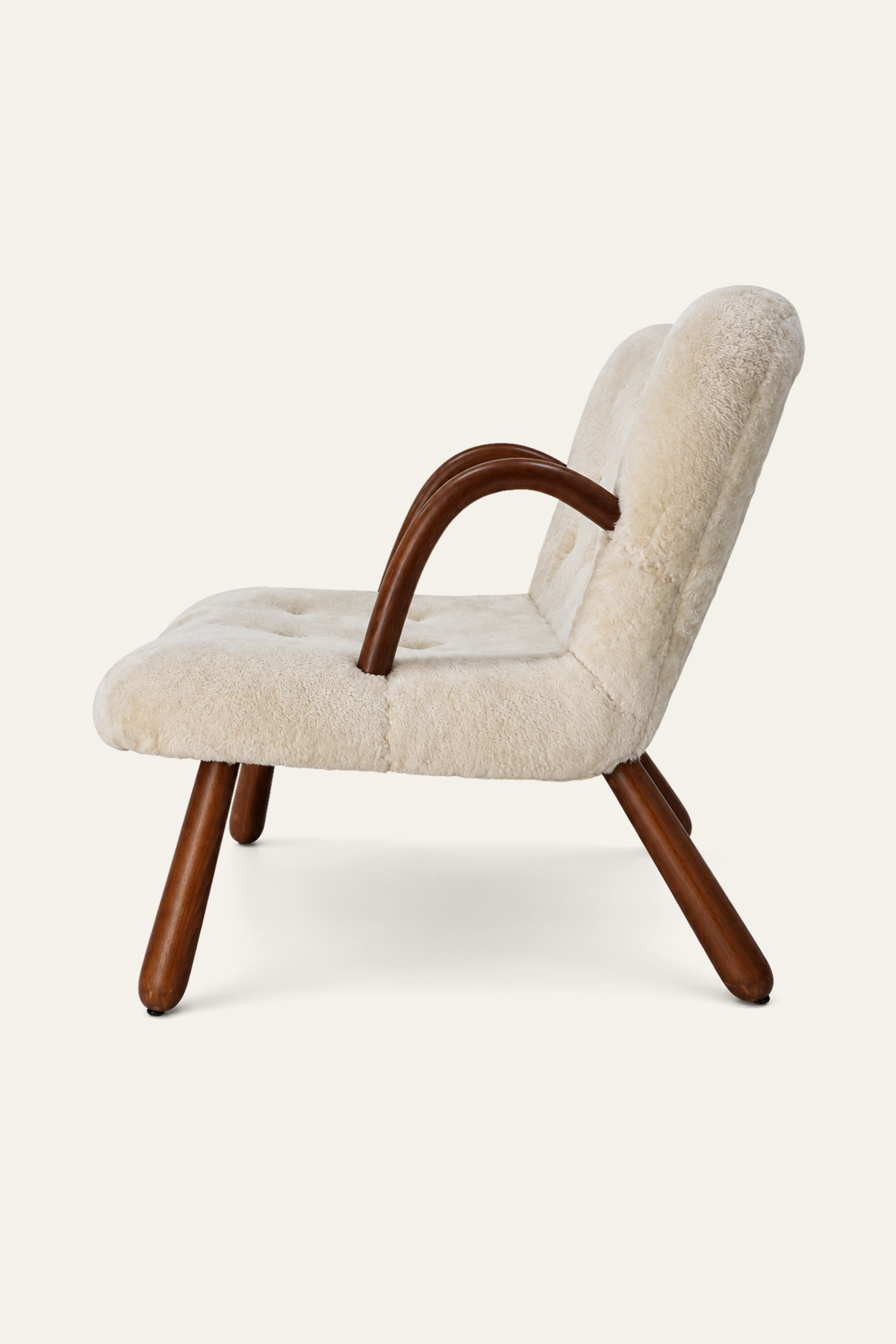 Modern Tufted Upholstered Armchair Lounge Chair with Curved Wood Arms