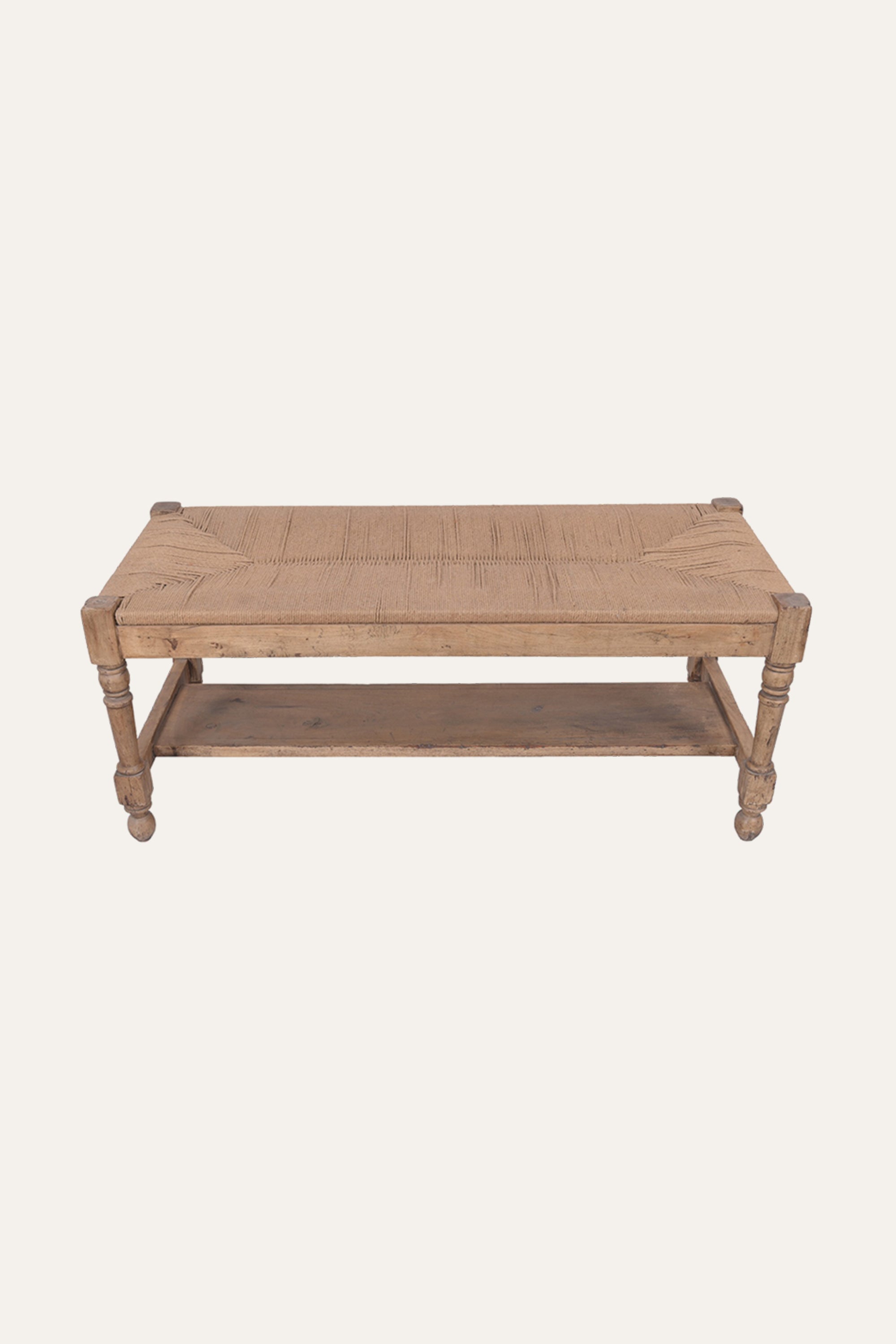 Living Room Wooden Bench with Woven Upholstery