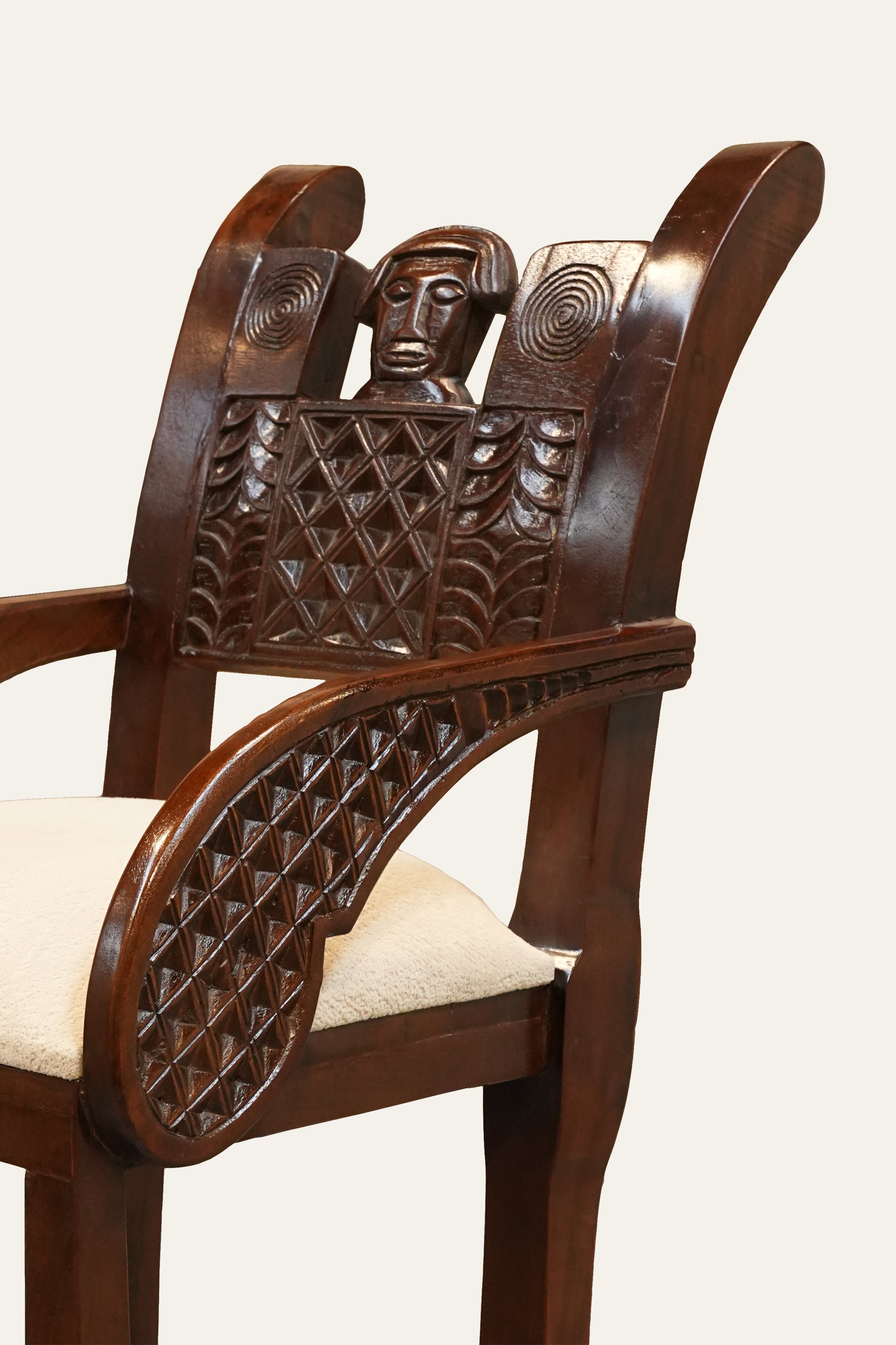 Tribal Carved Wooden Bar Chair