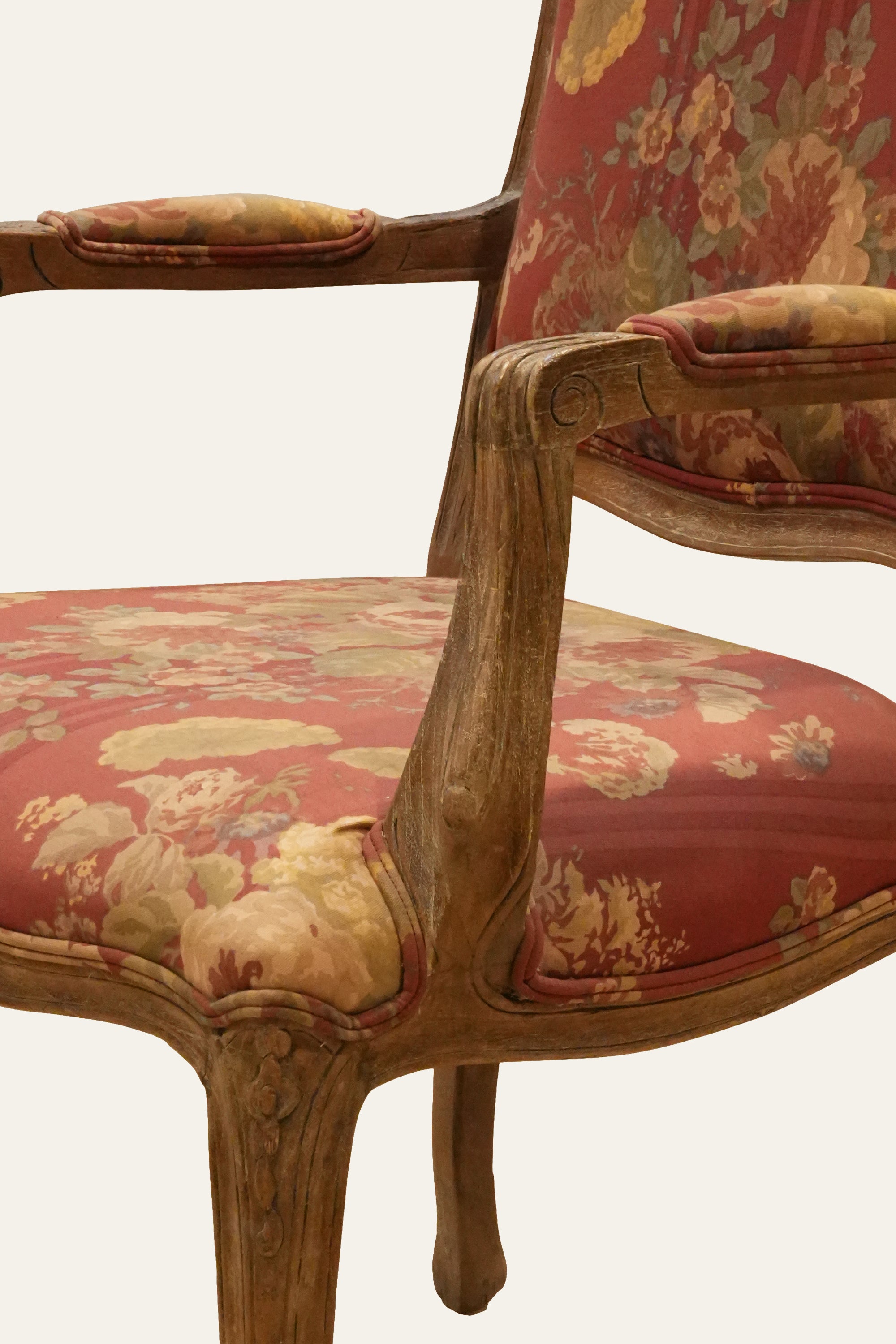 Floral Print Carved French Style Armchair