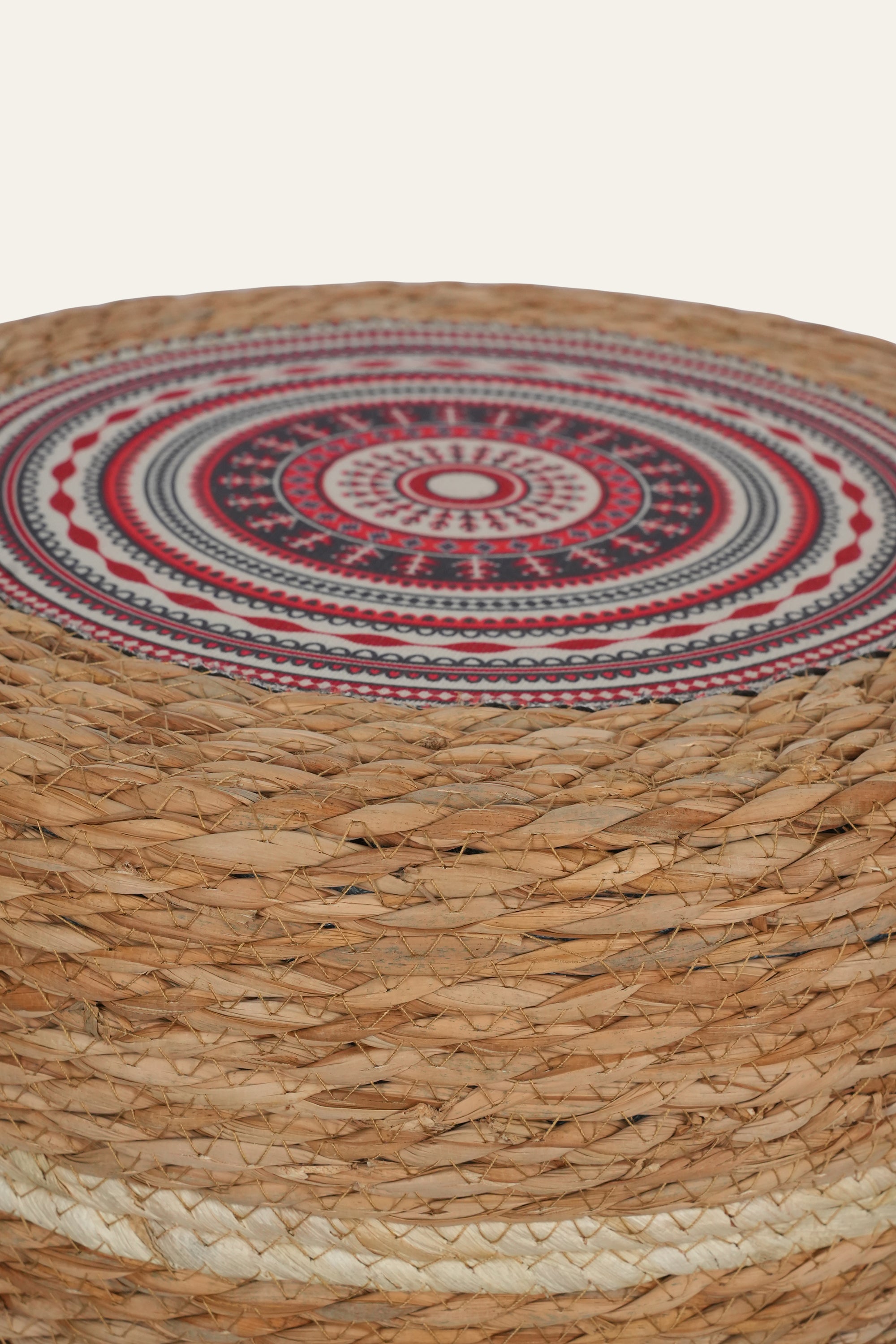 Handwoven Natural Fibre Round Accent Stool in Wood