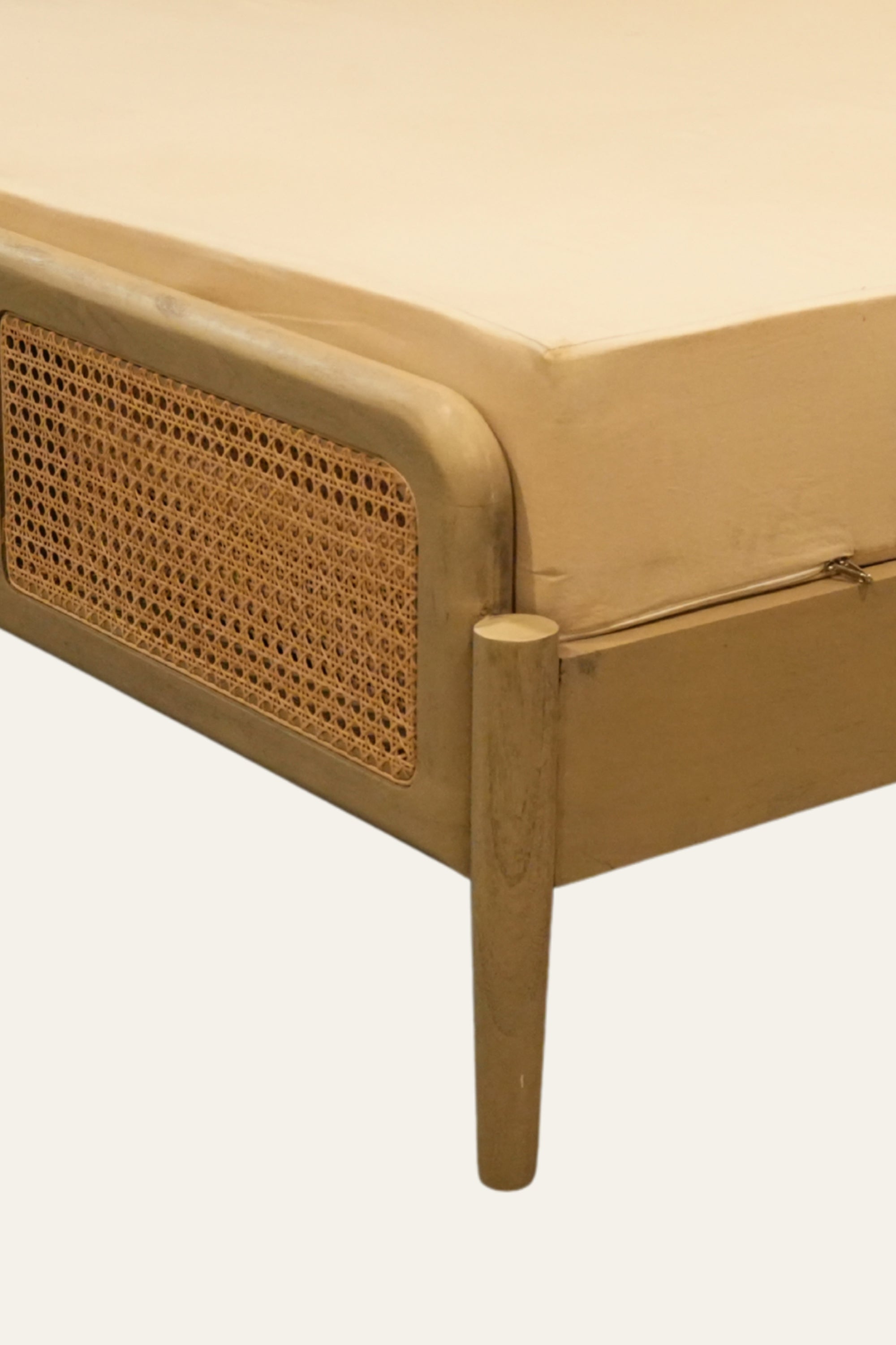 Brown Wooden Double Bed with Cane Headboard