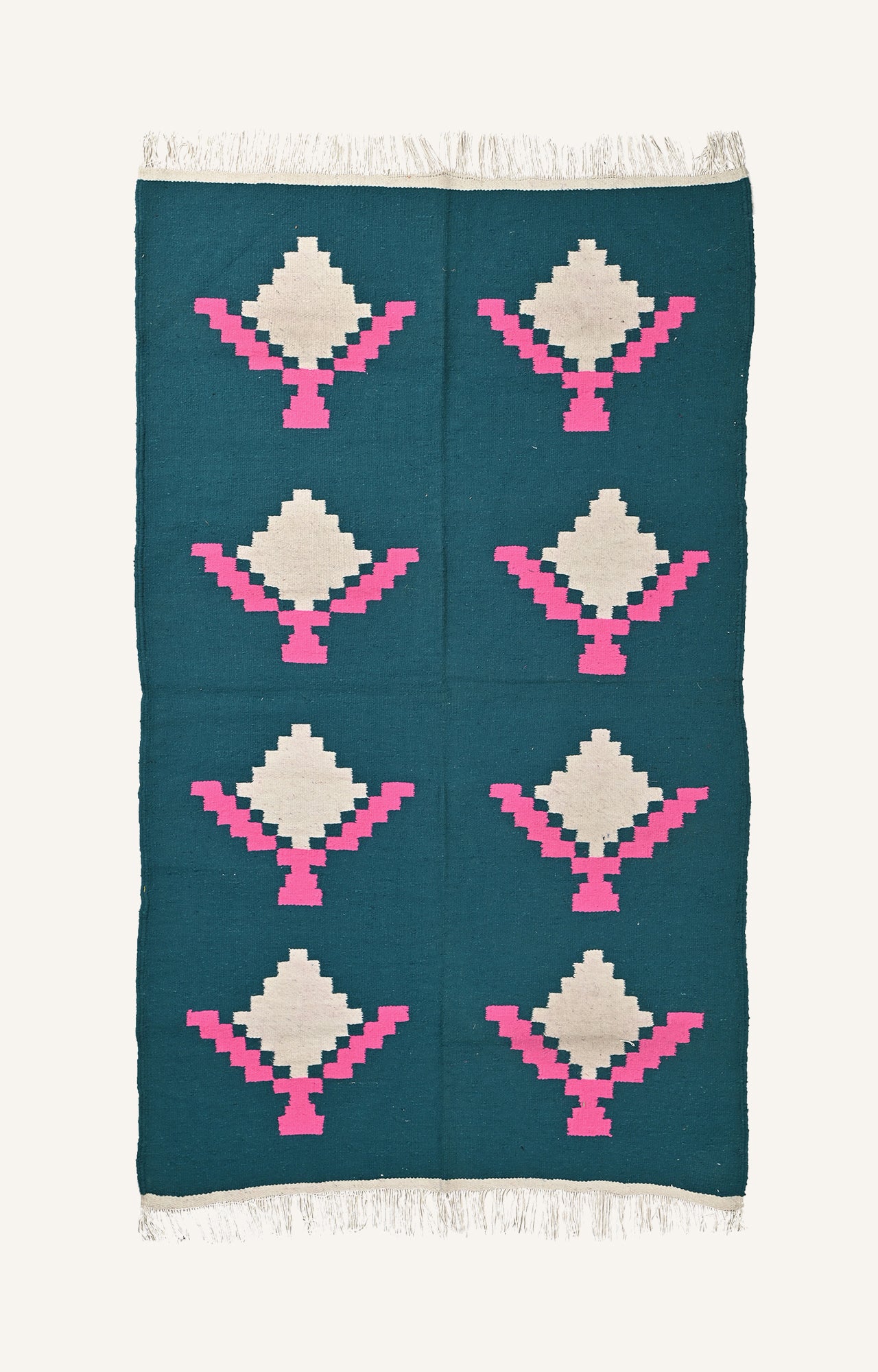 Handwoven Punjabi Dhurrie with Diamonds Motifs