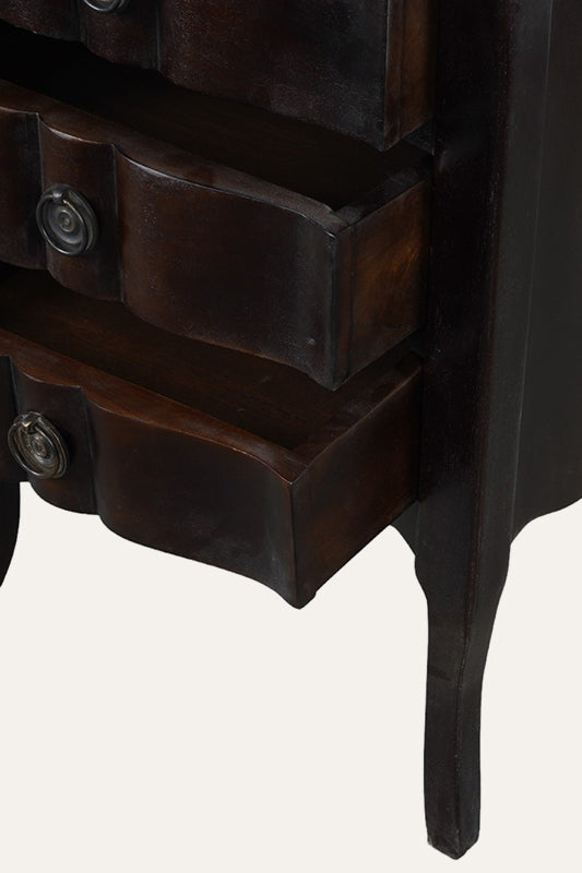 Espresso 3-Drawer Bow-Front Bedside Table with Cabriole Legs