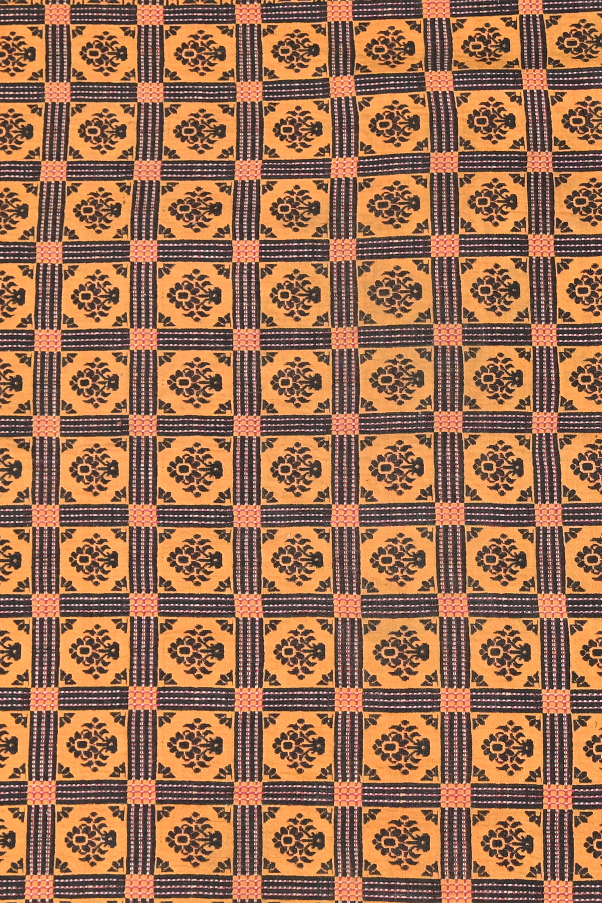 Vintage Terracotta Floral Motif Cotton Khes Blanket with Fringed Ends