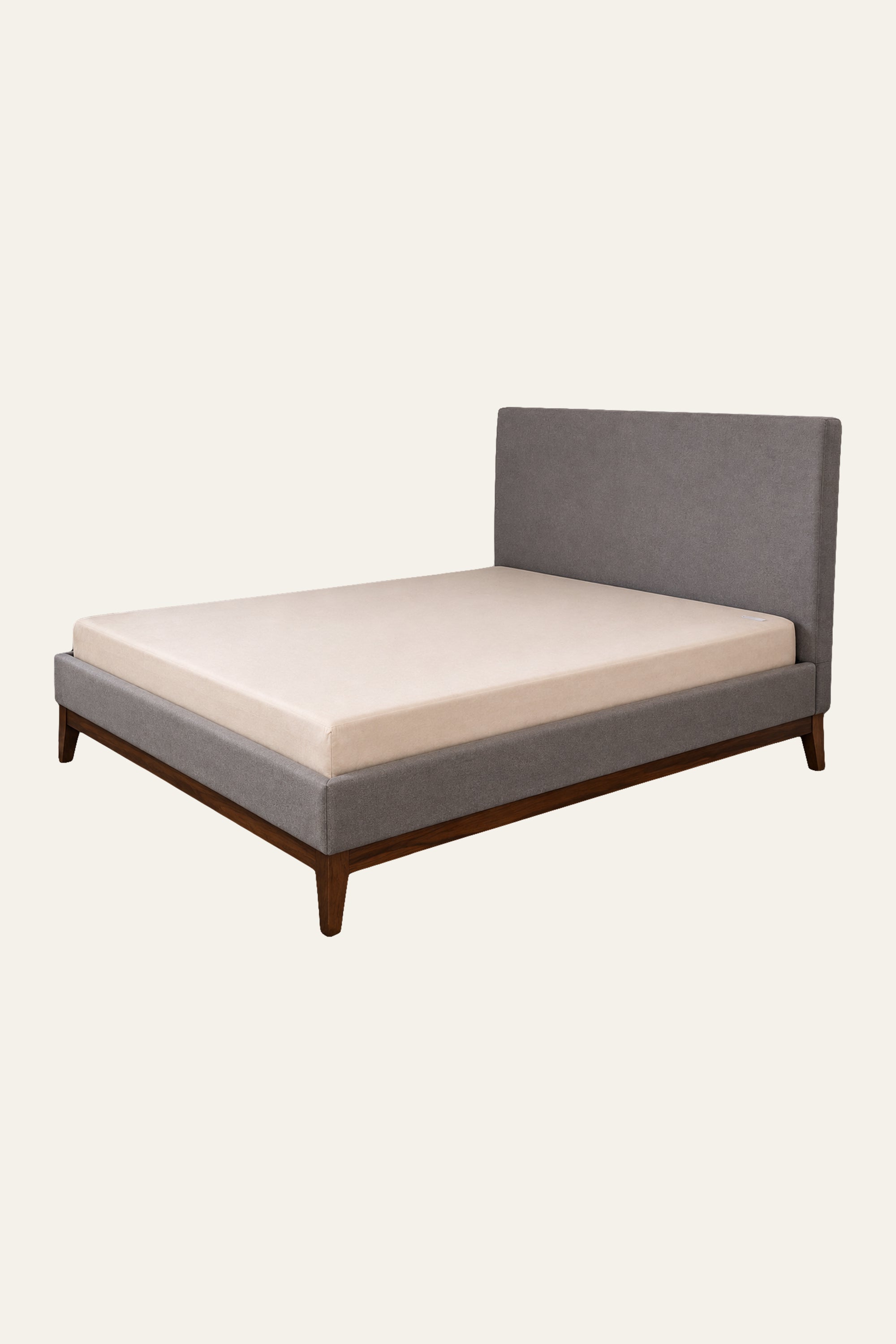 Grey Upholstered Platform Bed with Wood Frame