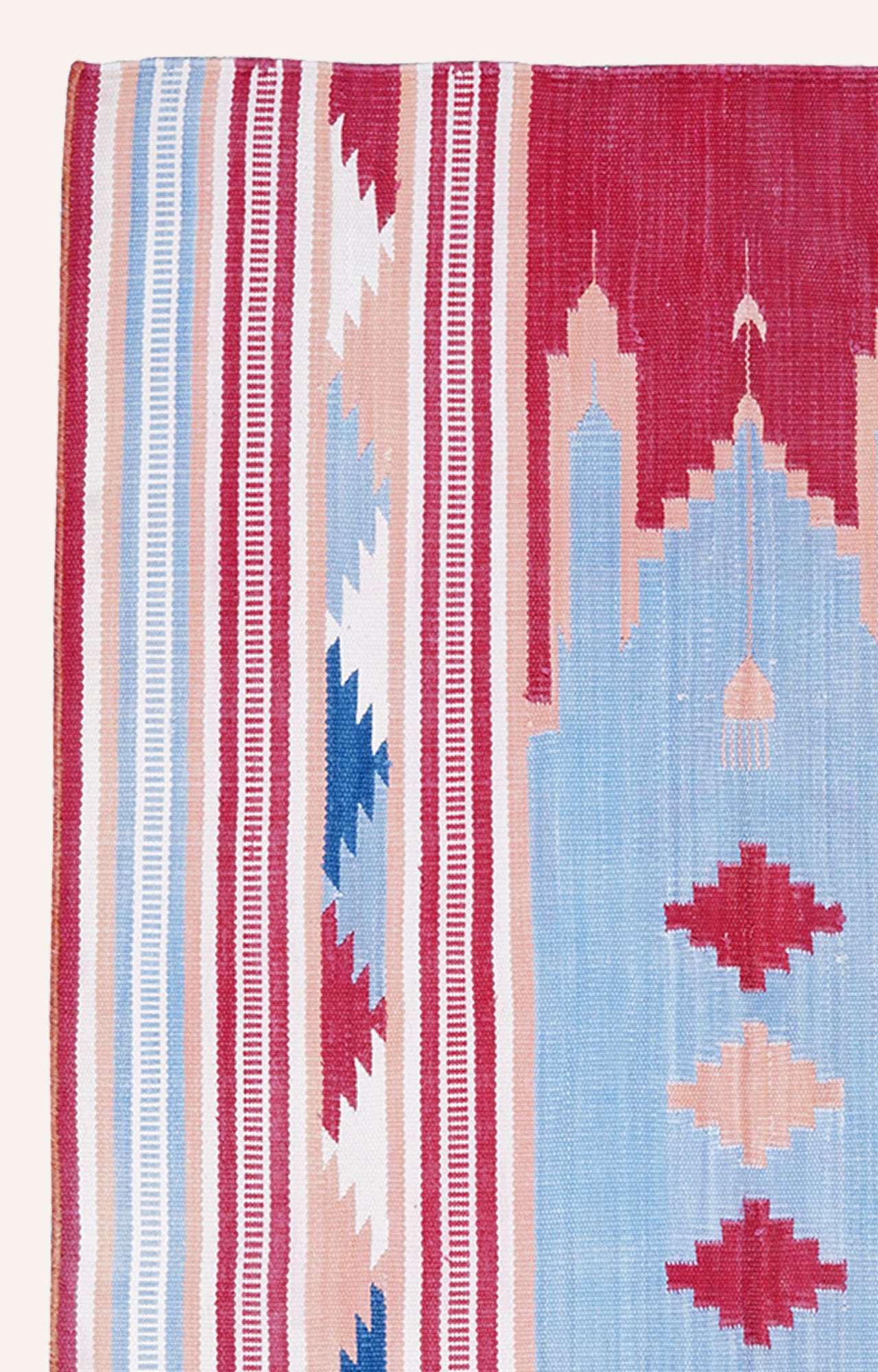 36 x 27 Inches Handwoven Cotton Prayer Rug (Blue And Pink)