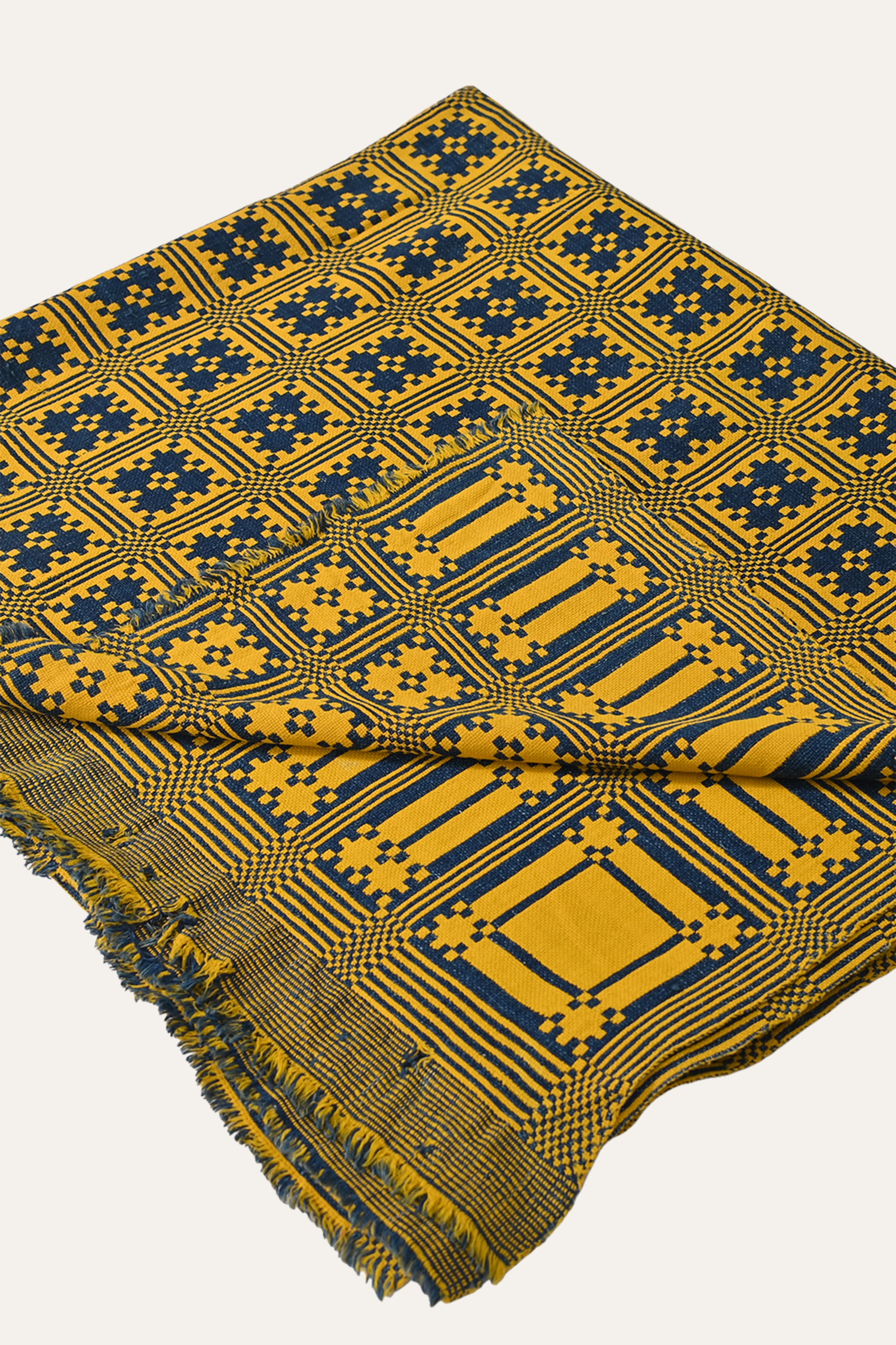 Mustard Square Motif Reversible Cotton Khes Wall Tapestry